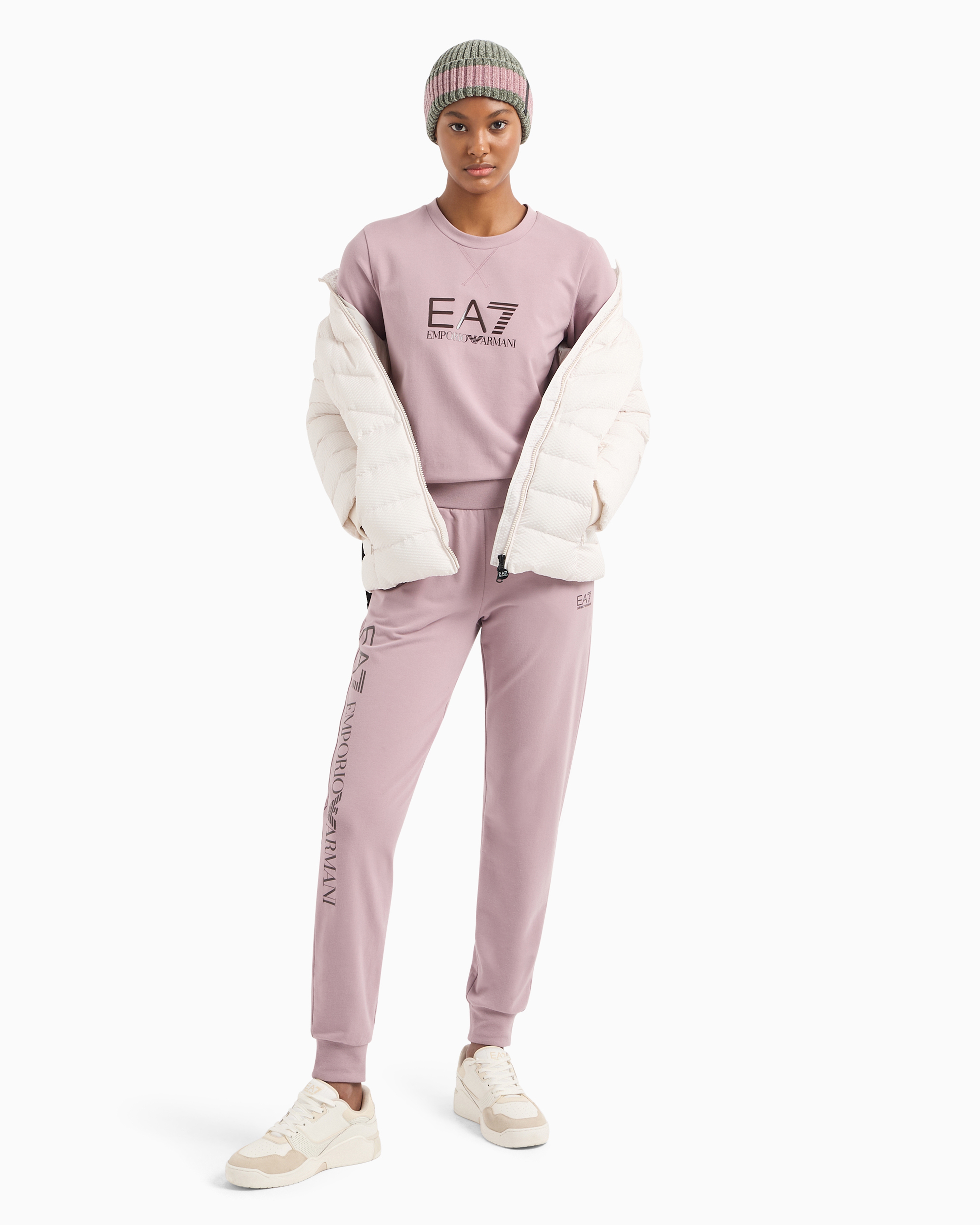 Shop Ea7 Shiny Stretch-cotton, Crew-neck Sweatshirt In Pink