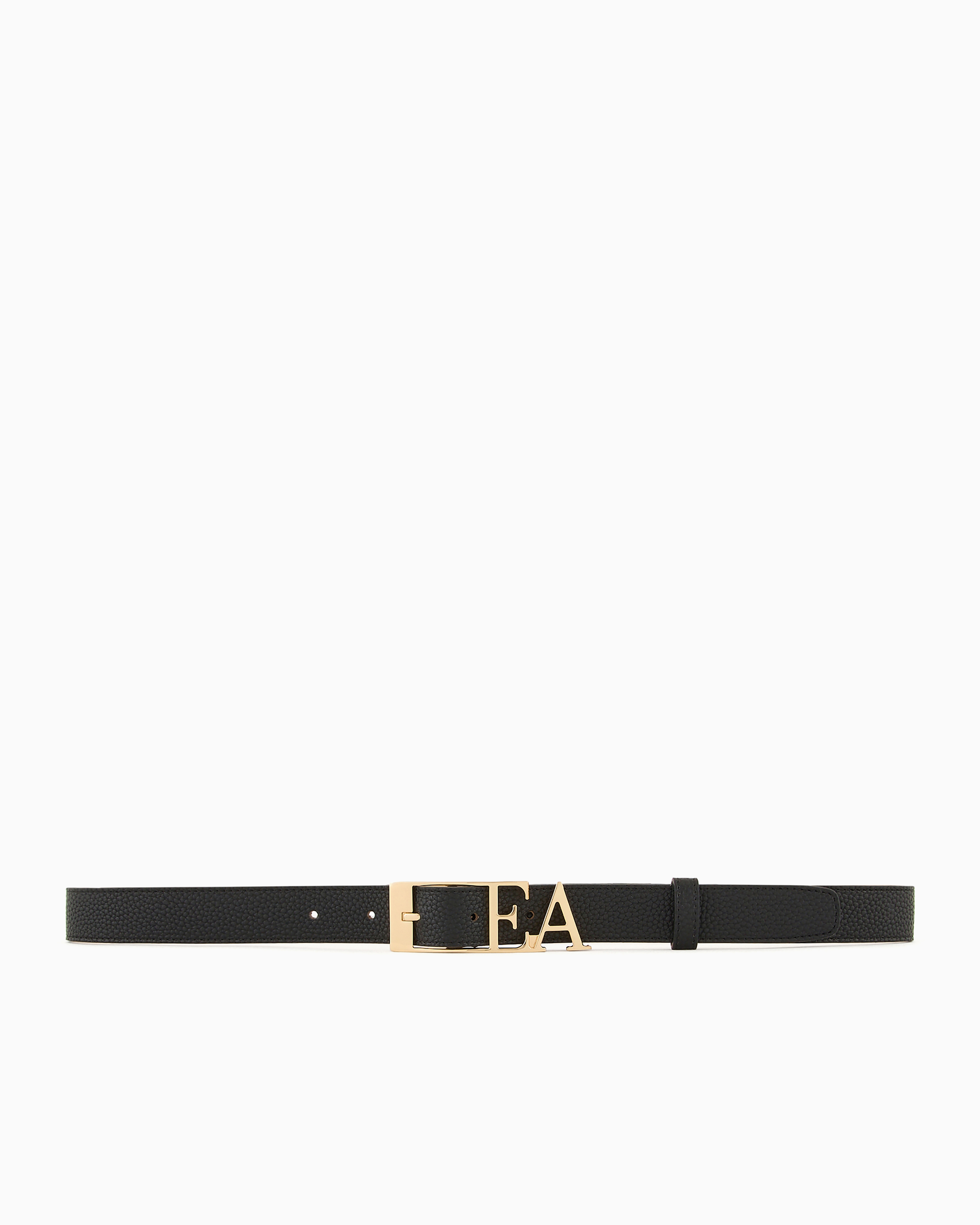 Emporio Armani Official Store Deer-print Belt With Shaped Ea Buckle In Black