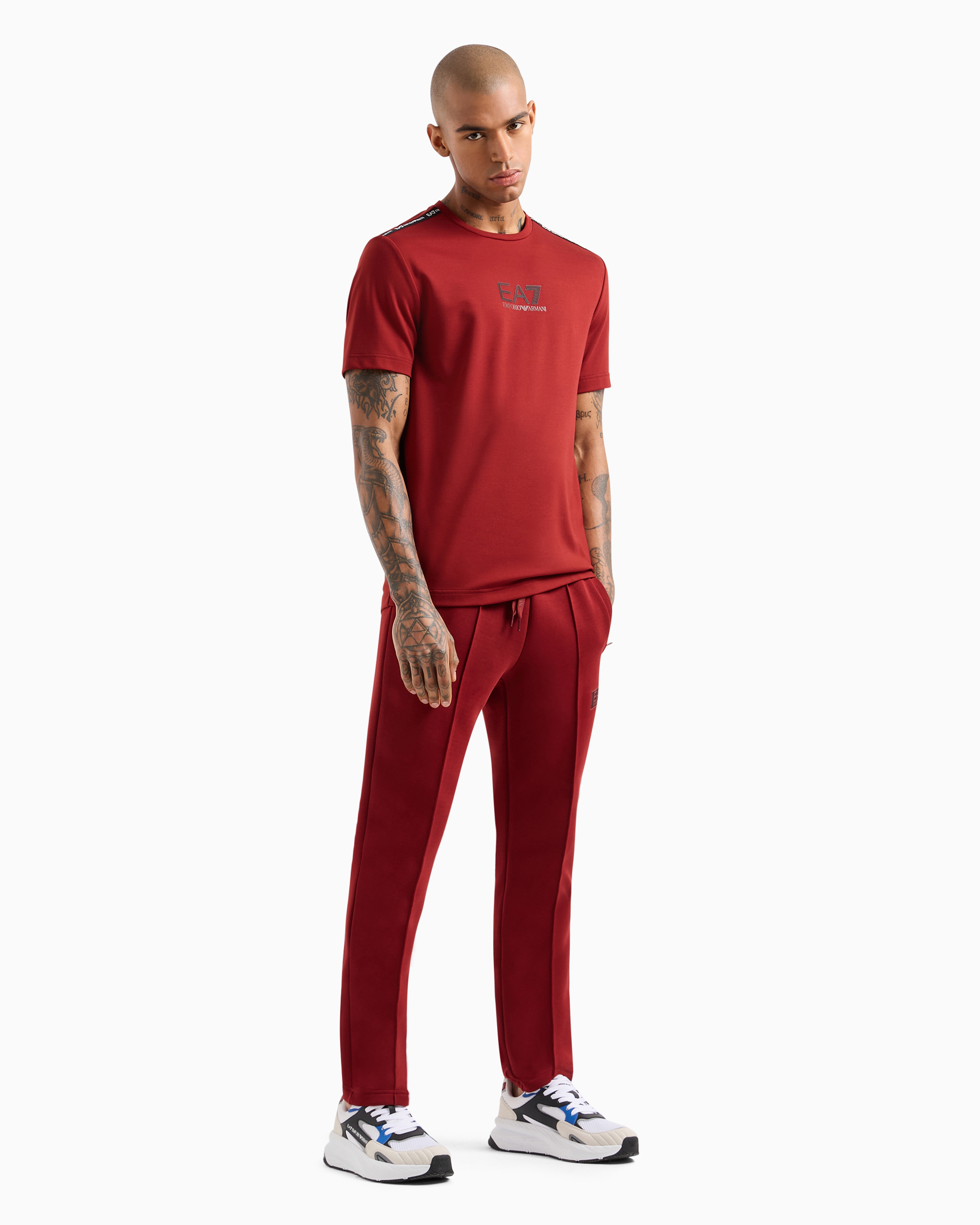 Shop Ea7 Tennis Club Cotton-blend Joggers In Burgundy