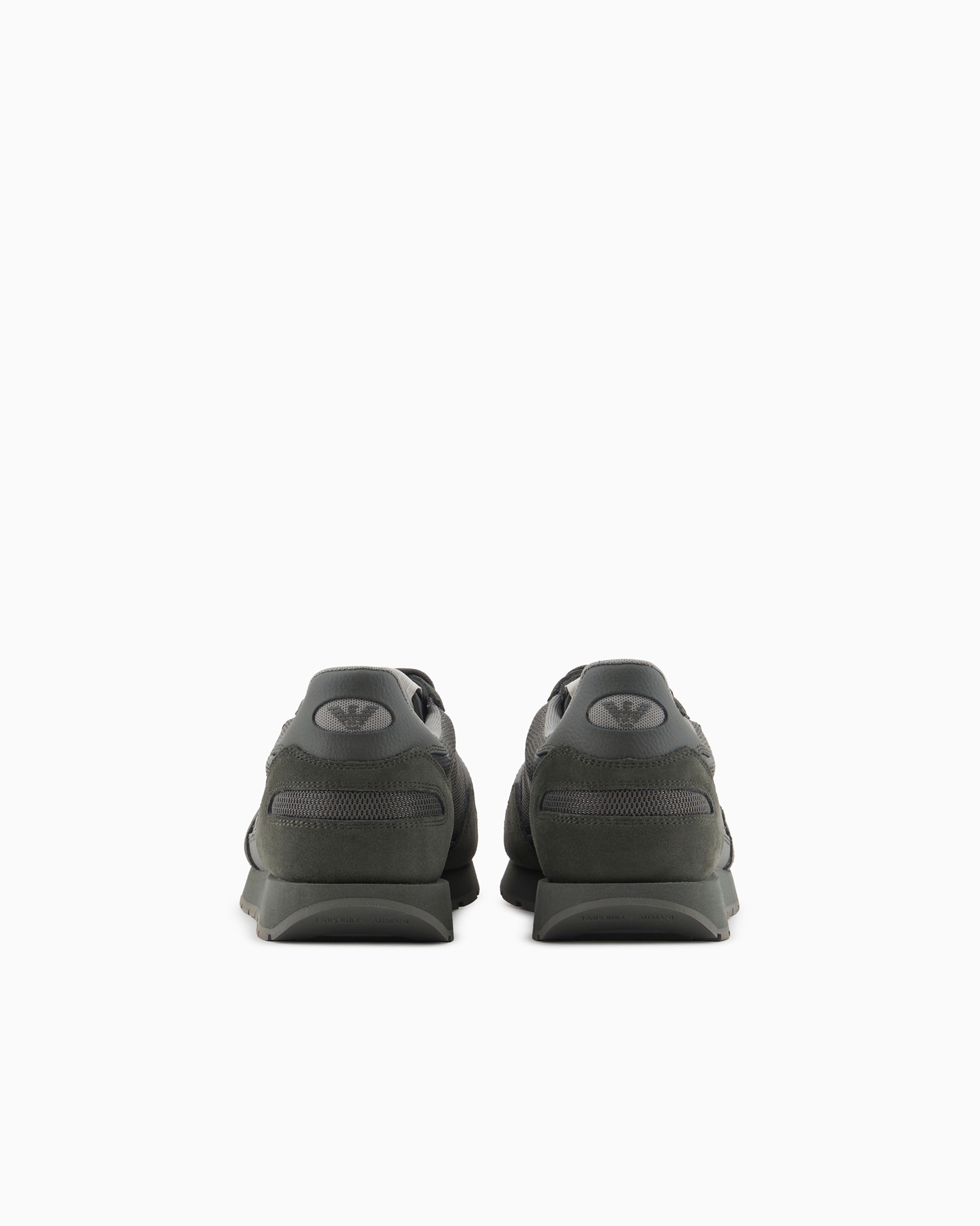 Emporio Armani Official Store Mesh Sneakers With Suede Details And Eagle Patch In Dark Green