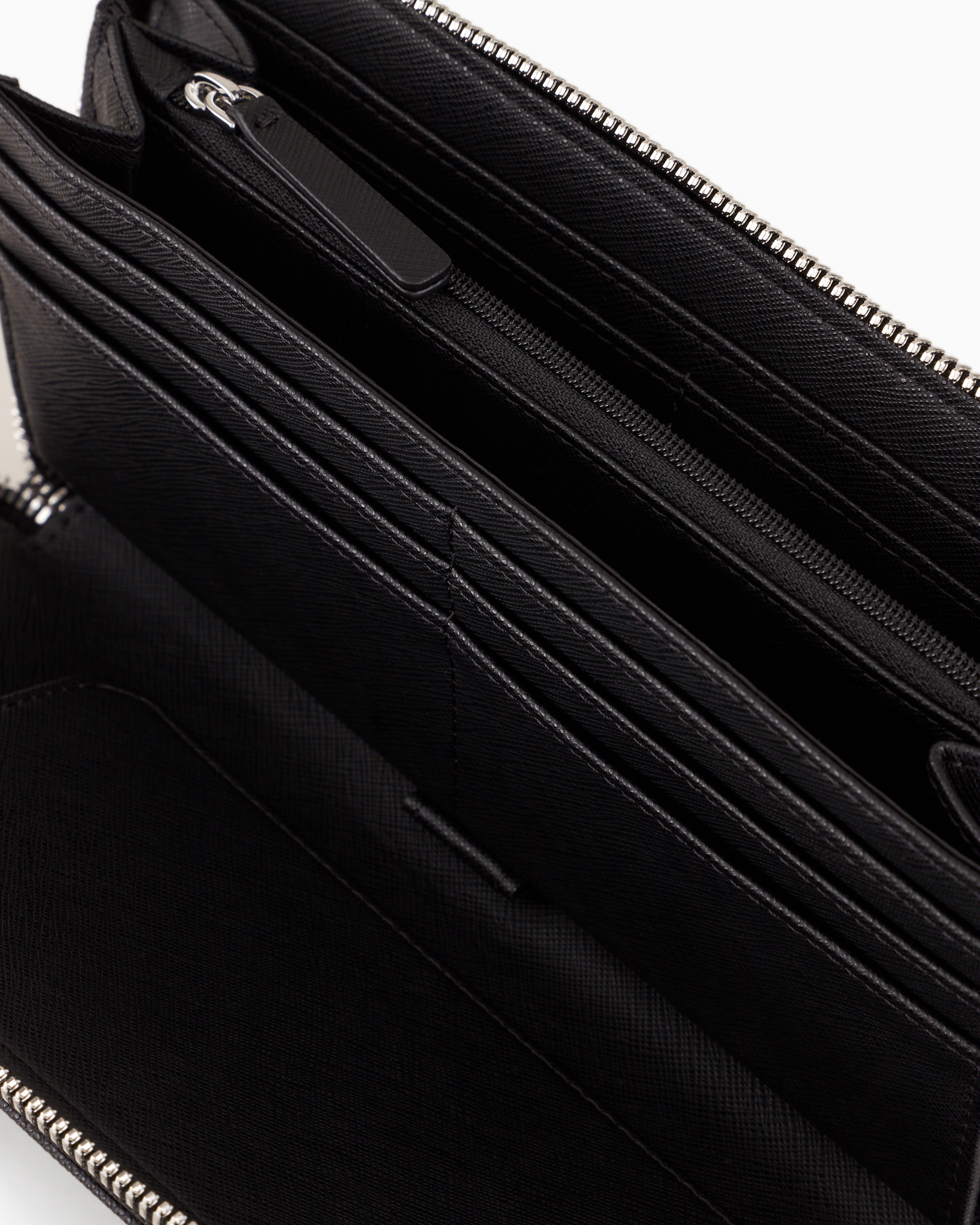 Emporio Armani Asv Regenerated Saffiano Leather Zip-around Wallet With Eagle Plate In Black