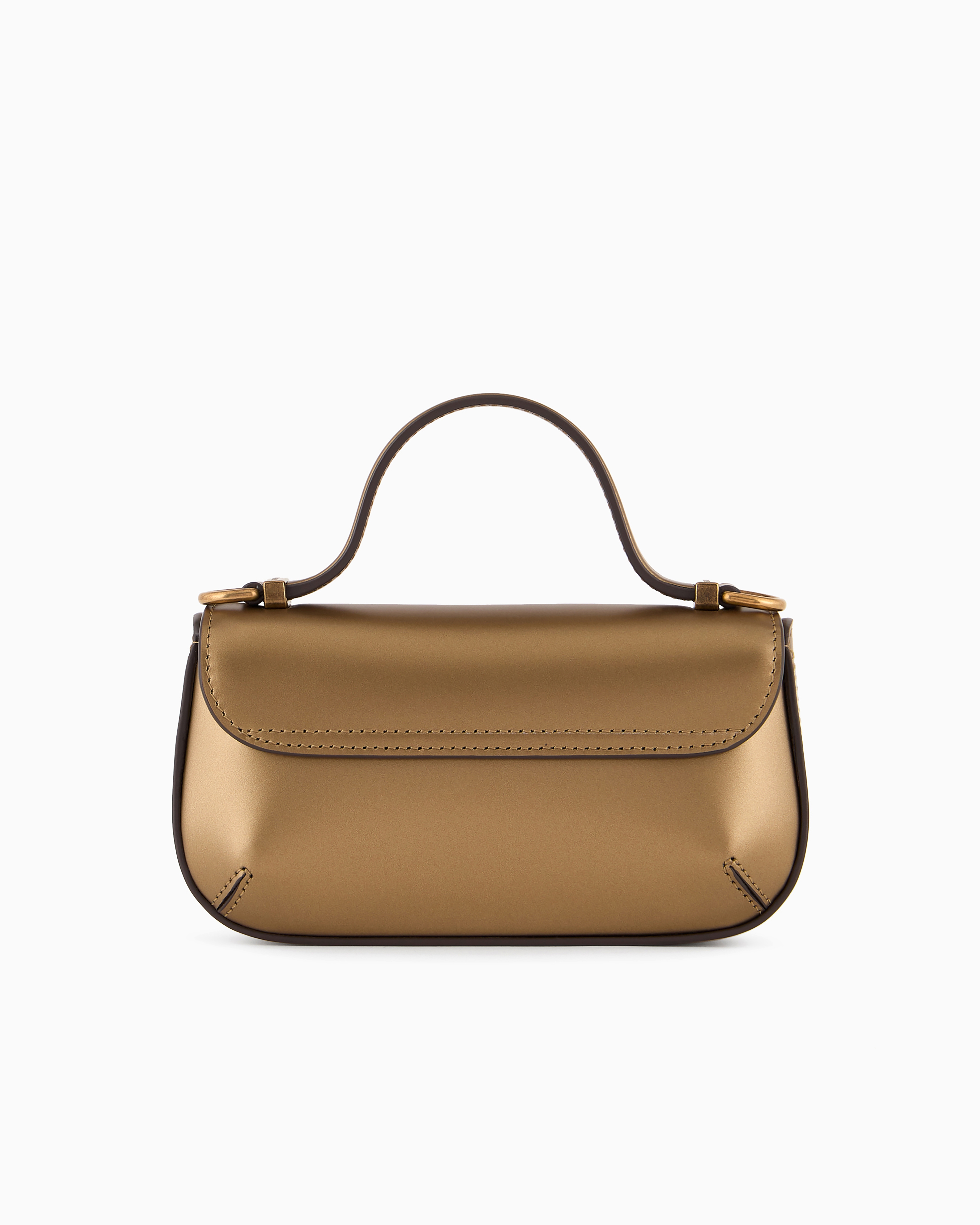 Shop Giorgio Armani Mini La Prima Lamé Leather Handbag In Gold