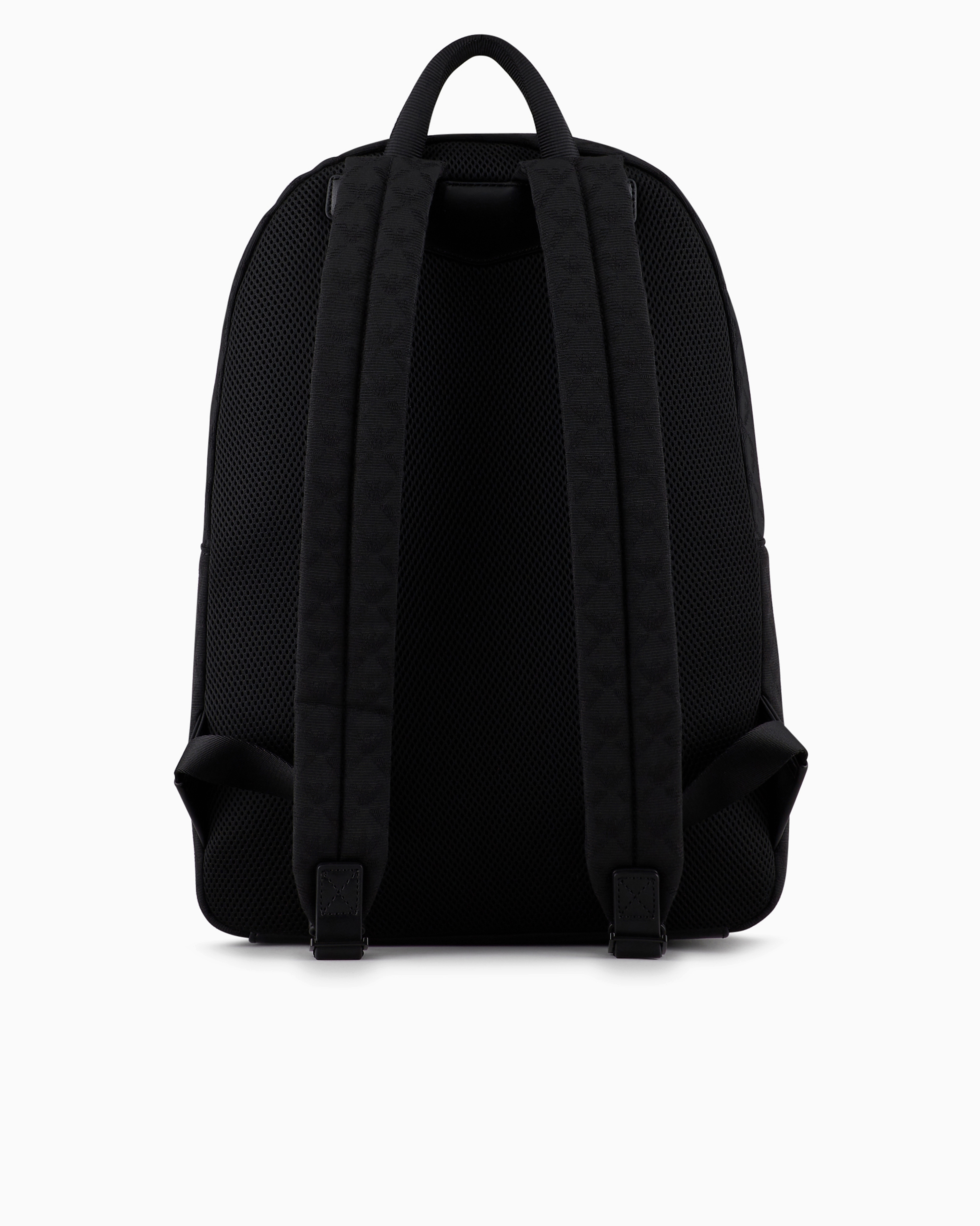 Emporio Armani Nylon Backpack With All-over Jacquard Eagle In Black