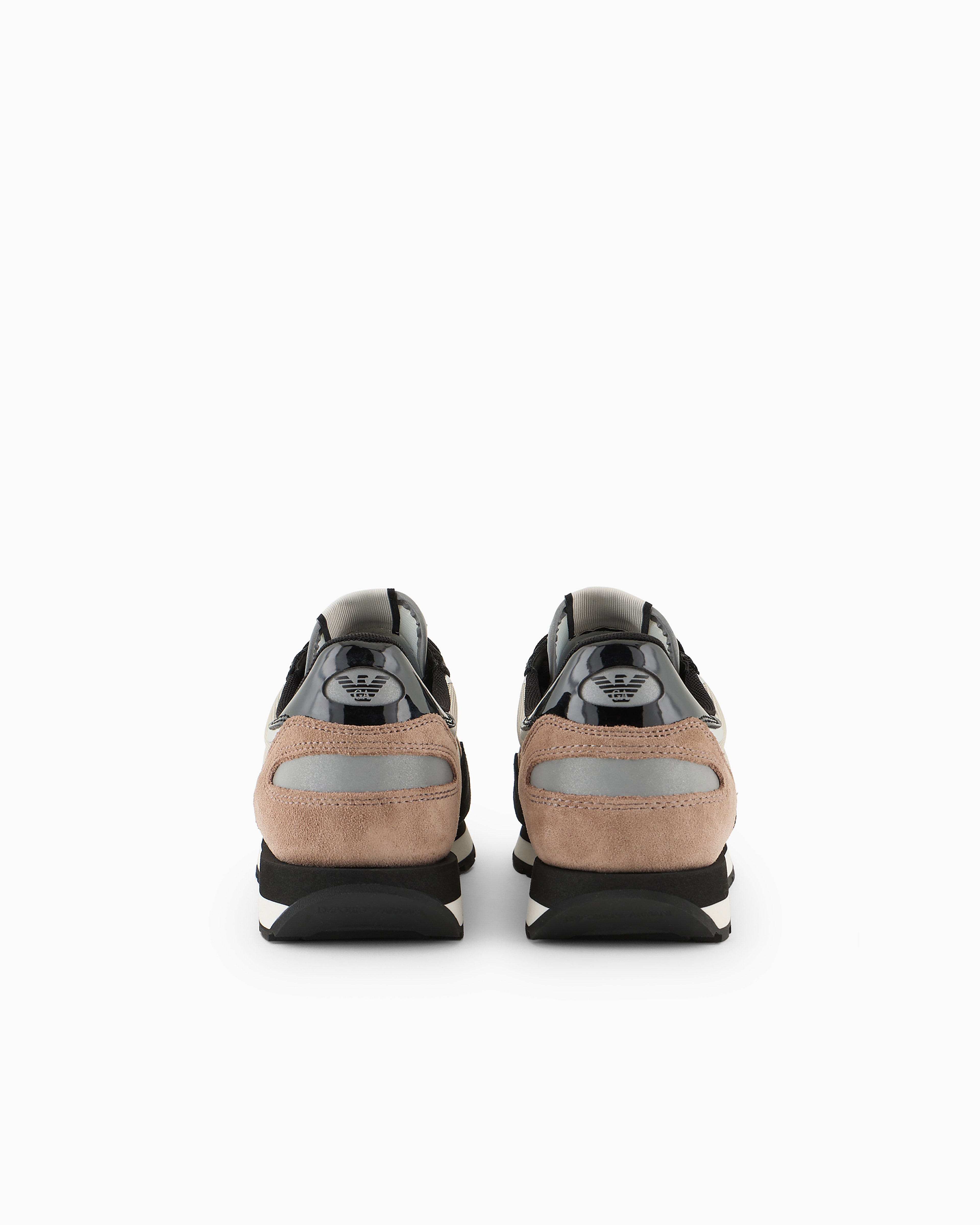 Emporio Armani Suede Sneakers With Reflective And Nylon Details In Black