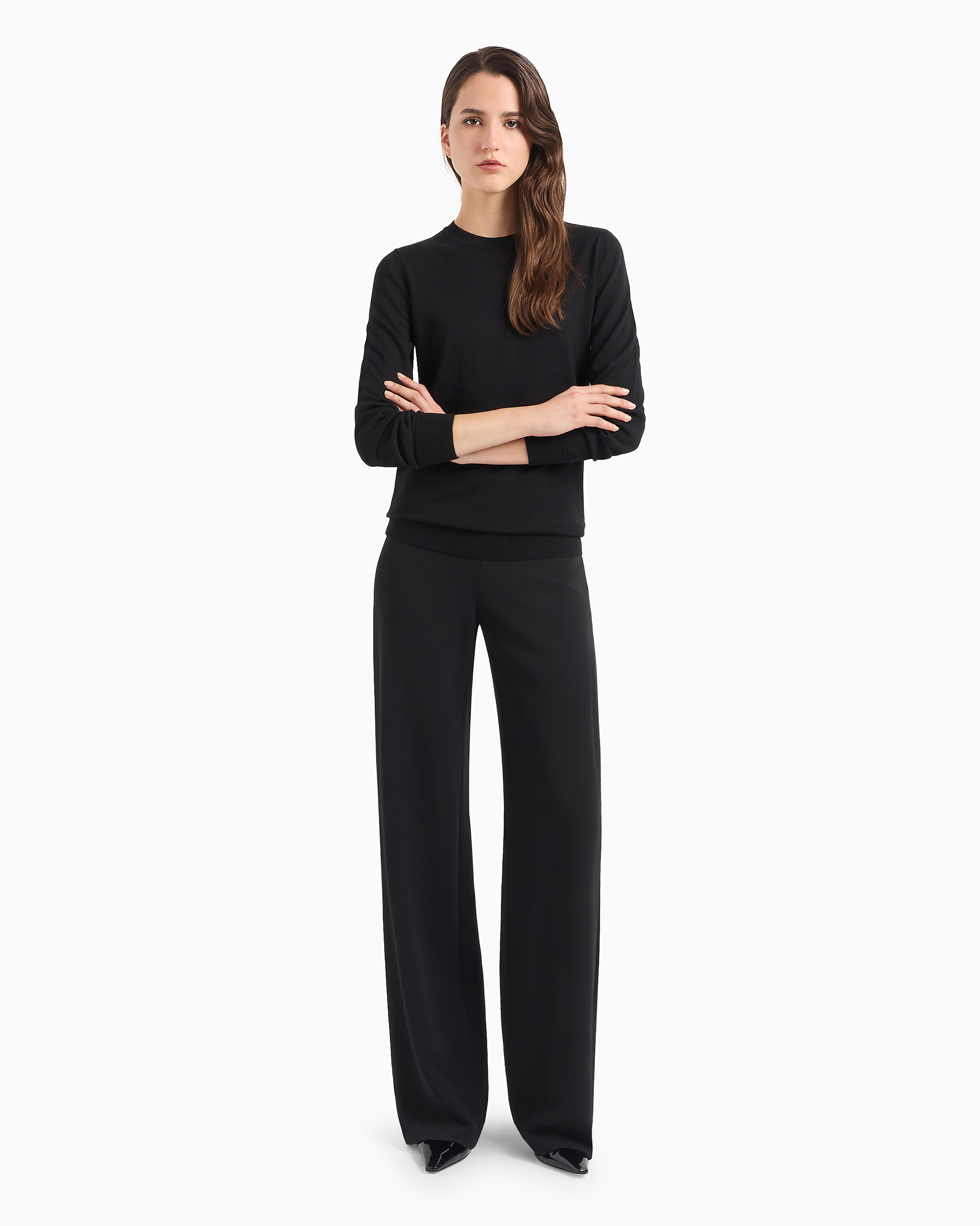 Emporio Armani Crew-neck Jumper In Pure Virgin Wool In Black