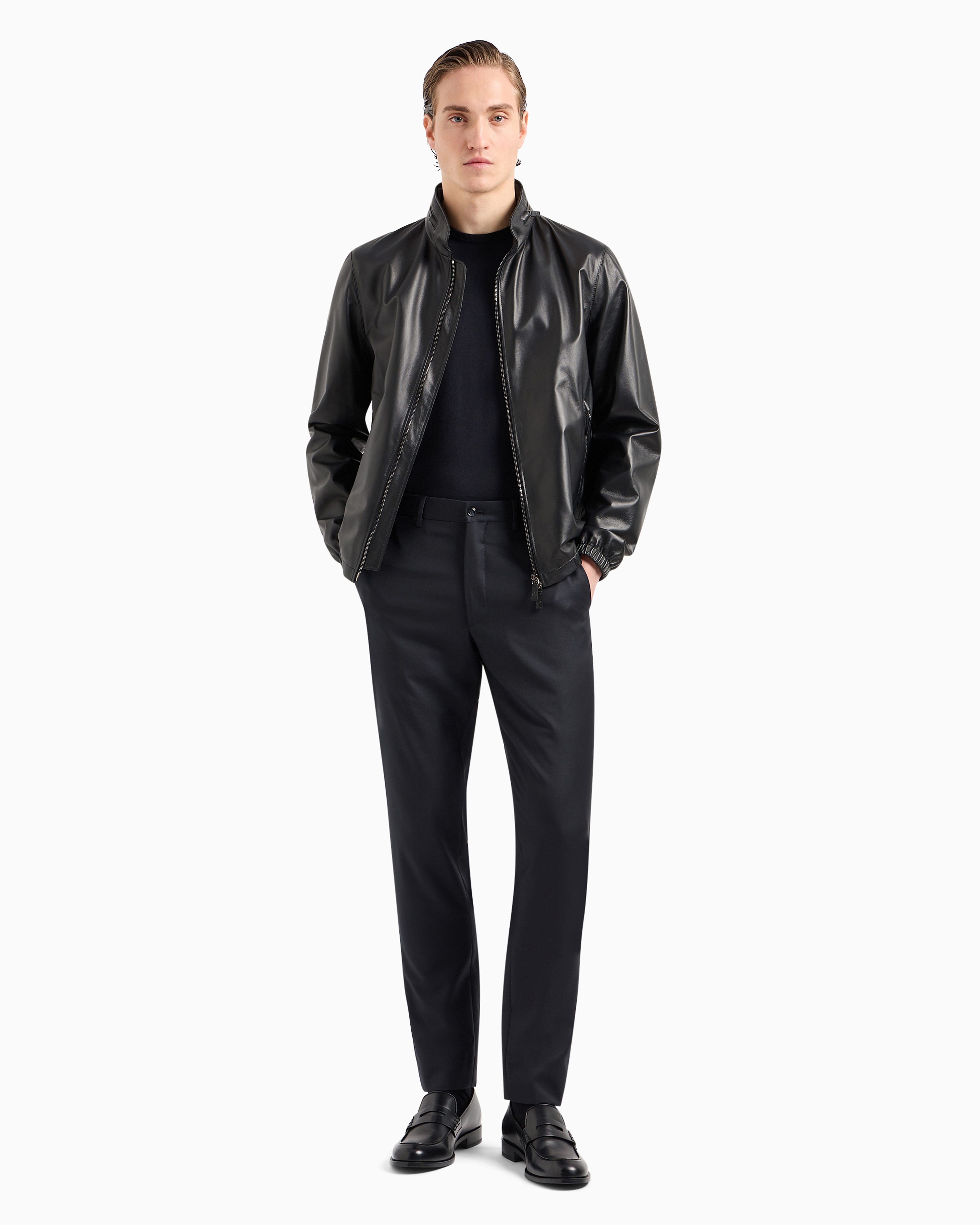 Giorgio Armani Official Store Silk And Cotton Crew-neck Jumper In Navy Blue