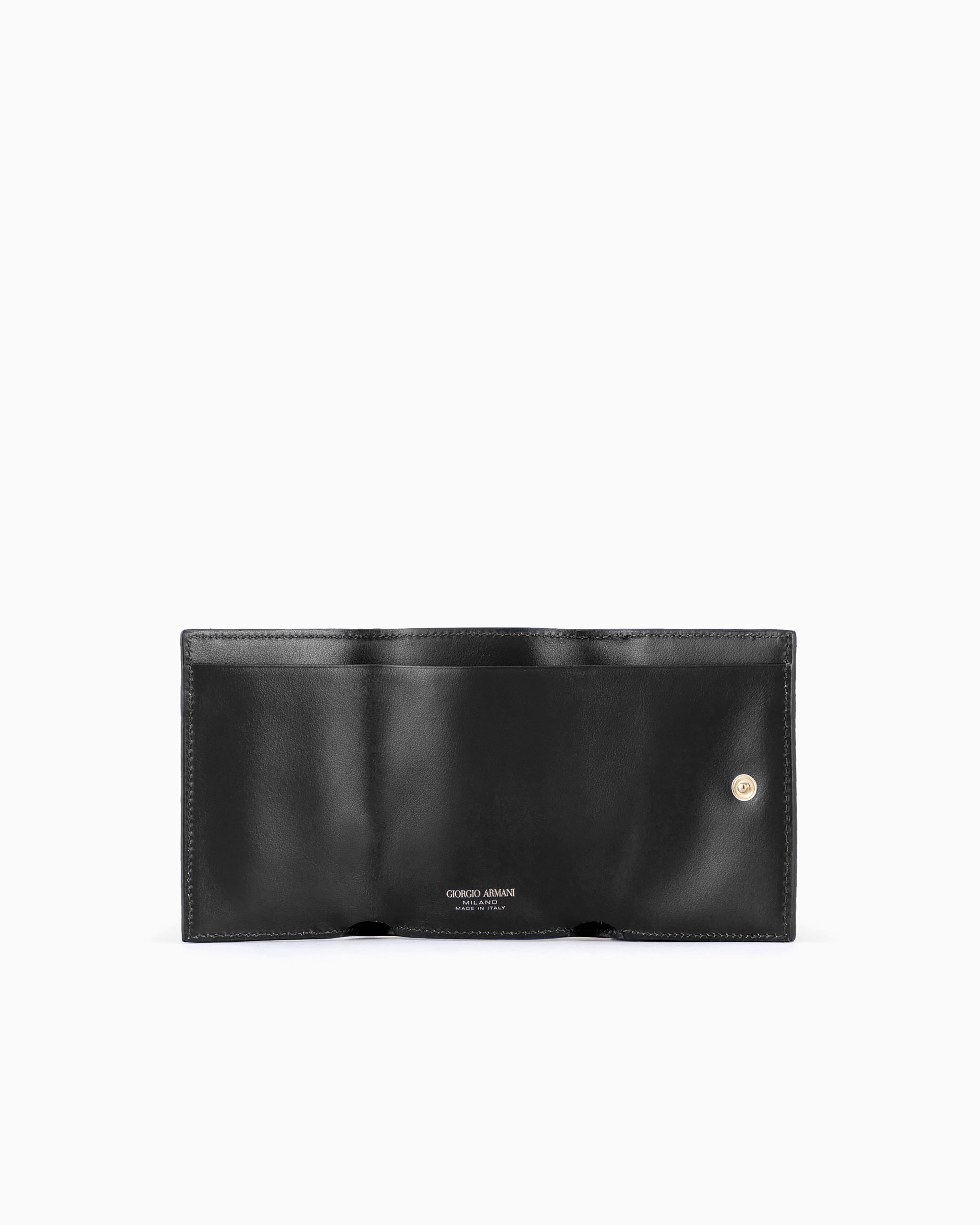 Giorgio Armani Official Store La Prima Mini Trifold Wallet In Pebbled Patent Leather In Black