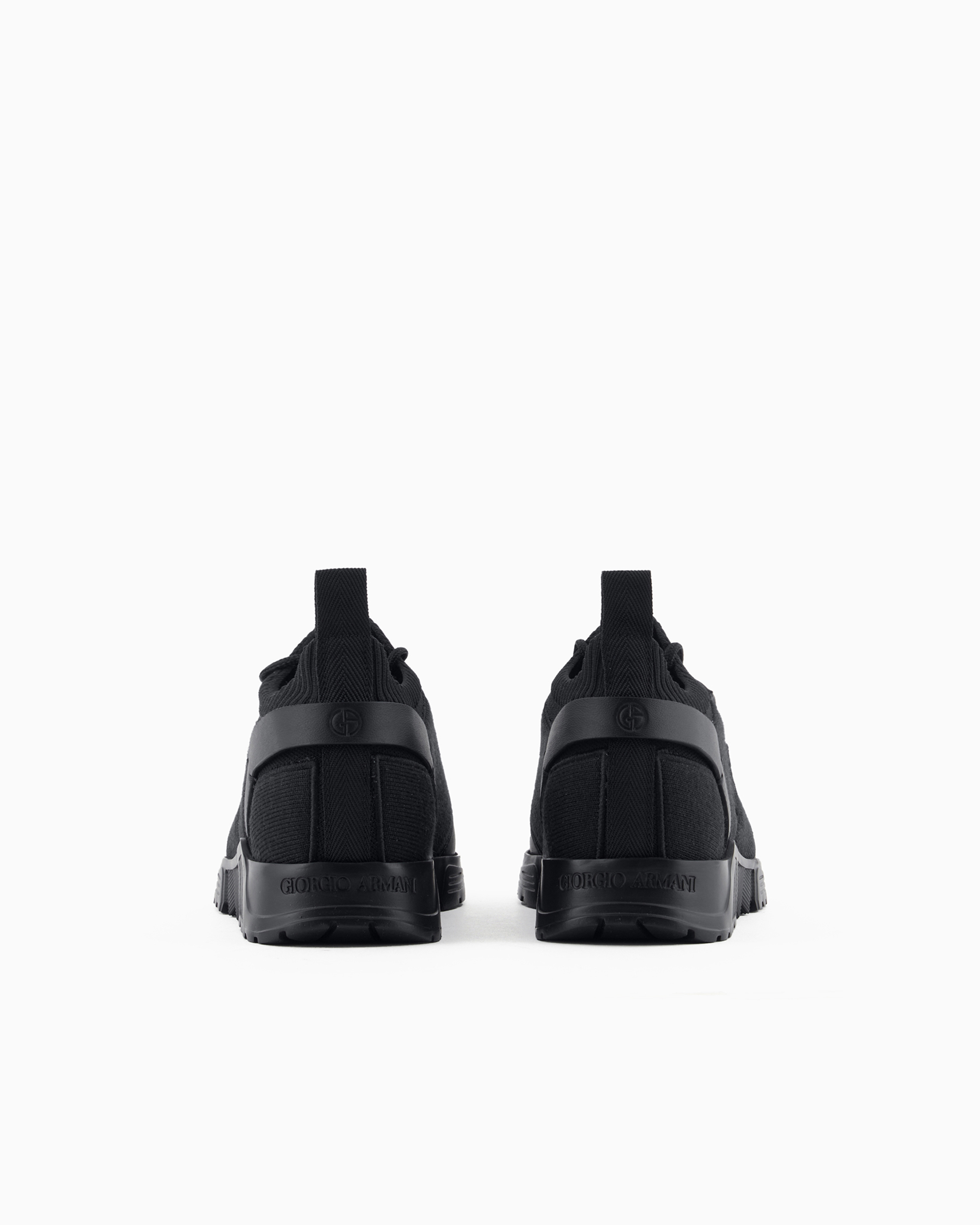 Giorgio Armani Official Store Sneakers En Maille Et Cuir In Noir