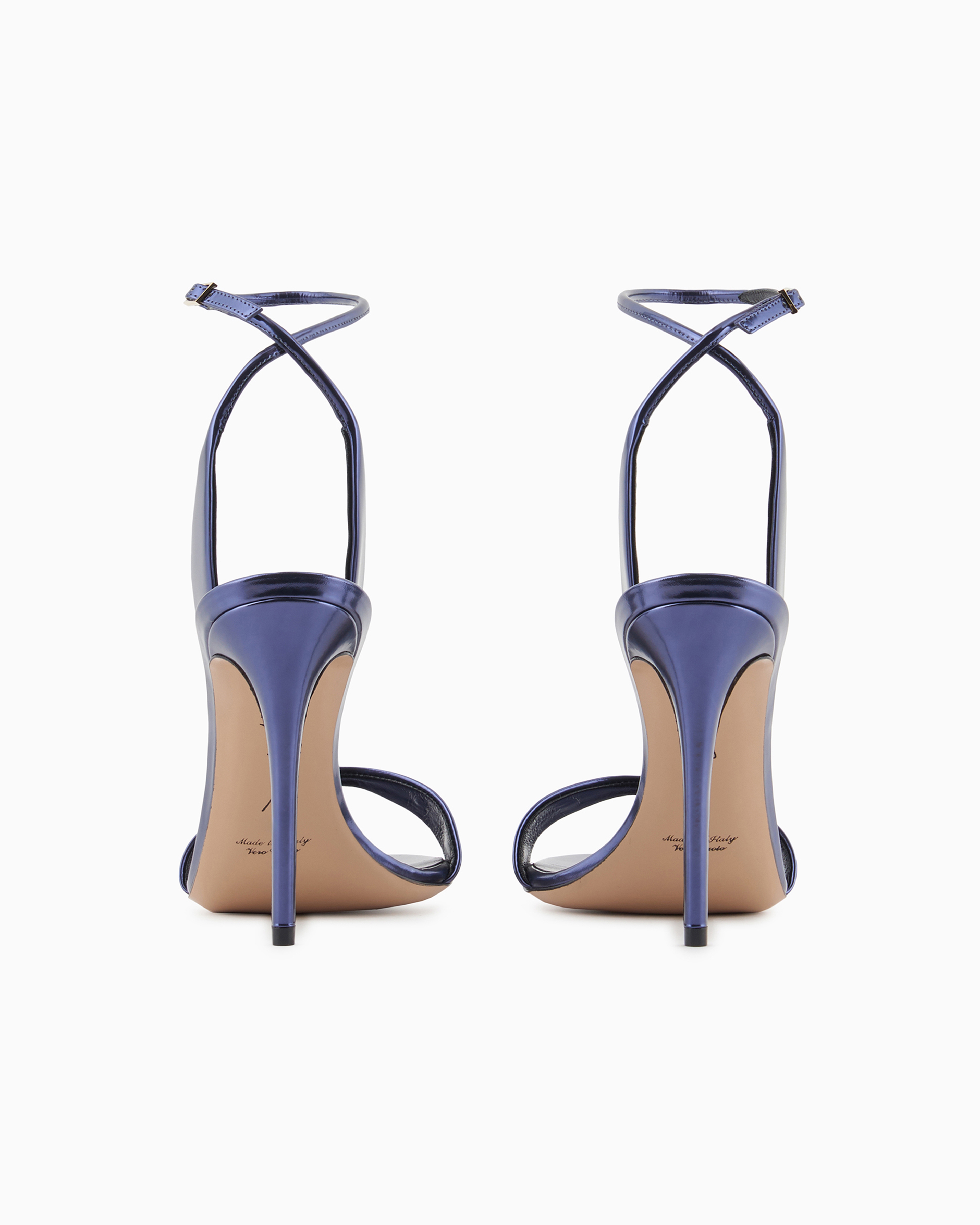 Shop Giorgio Armani Lamé-leather Heeled Sandals In Blue