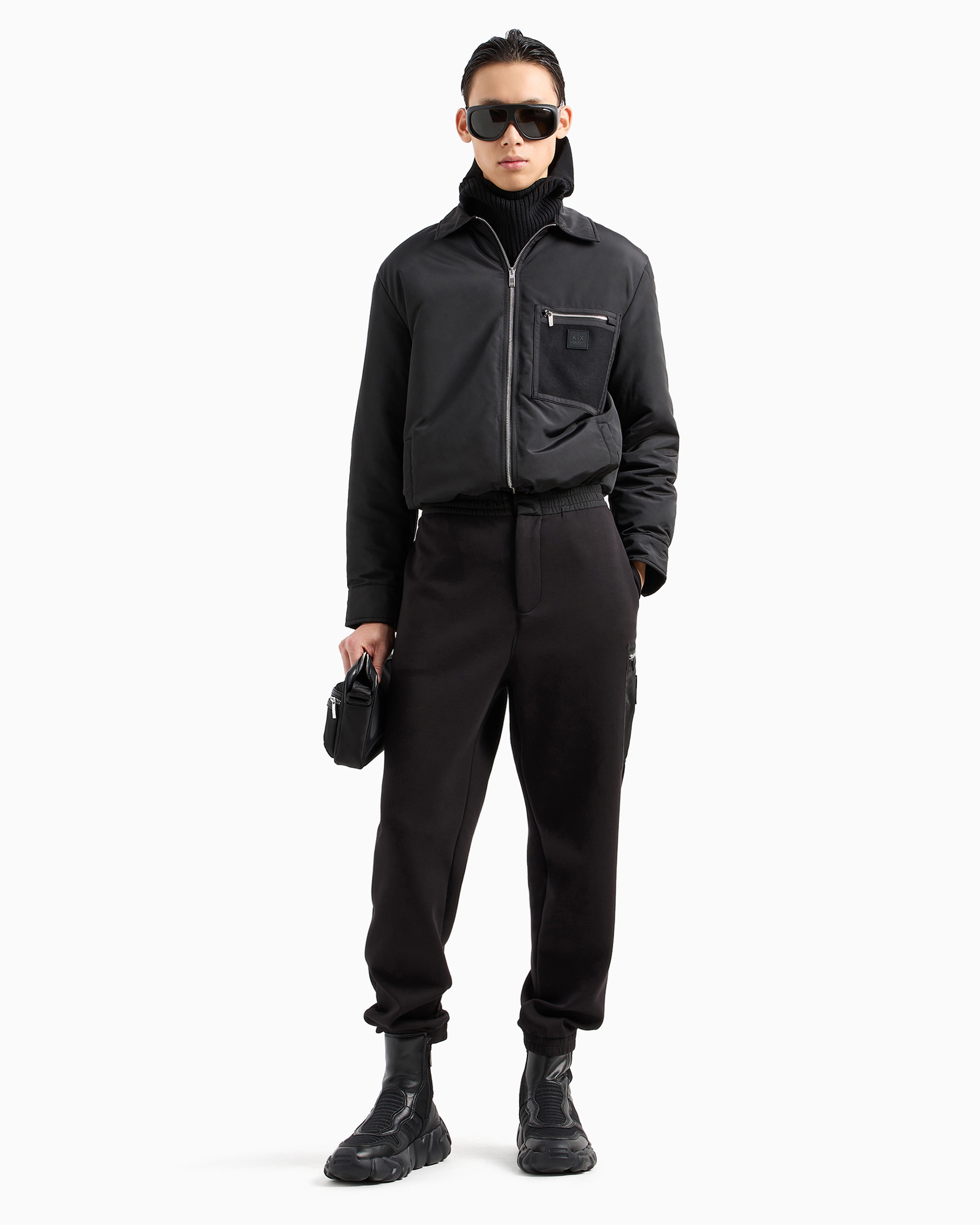 armani exchange プリーツブルゾン オールオーバージャカードロゴ ニットプルオーバー | Armani