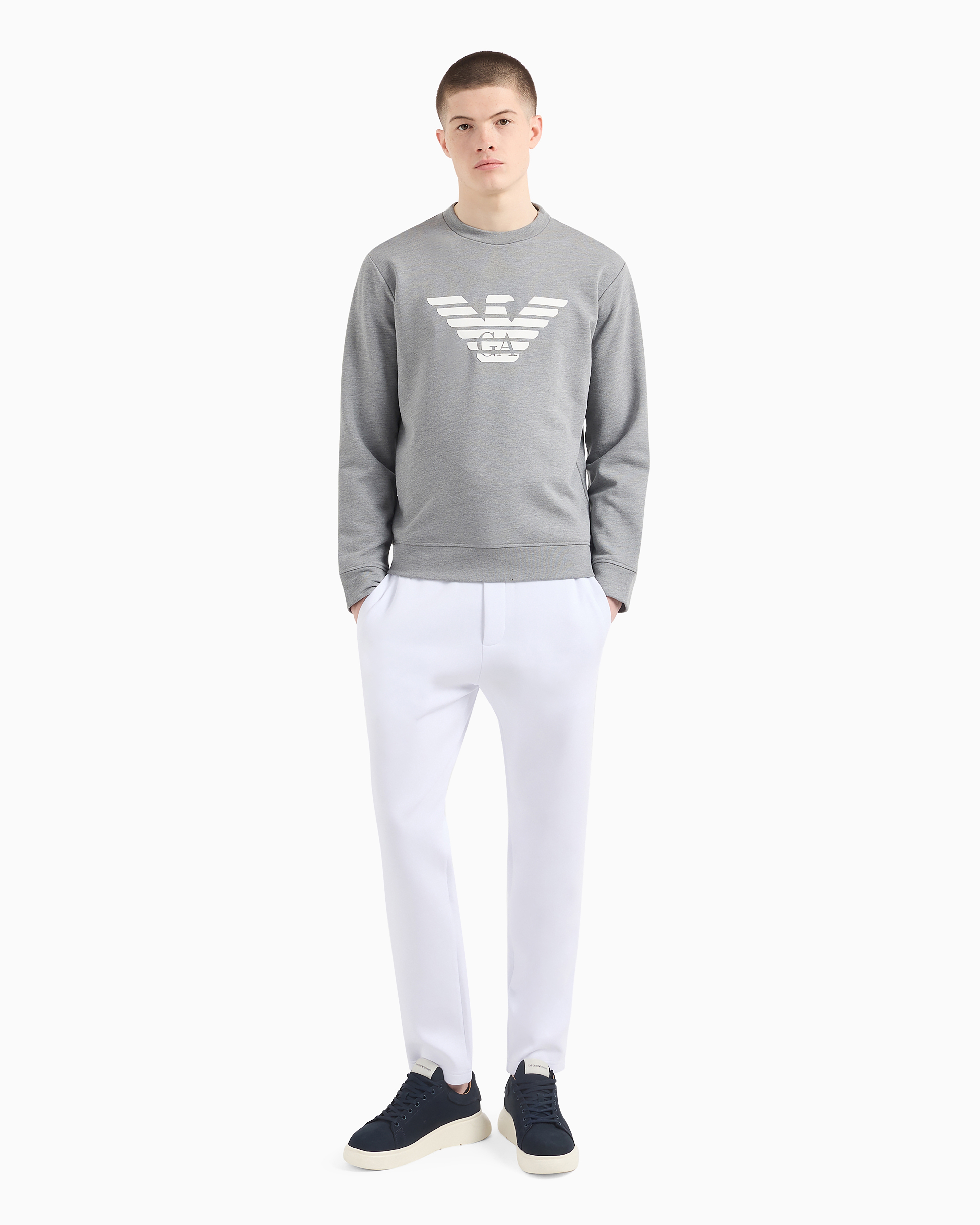 Emporio Armani Logo-print Crew Neck Sweatshirt In Grey Logo