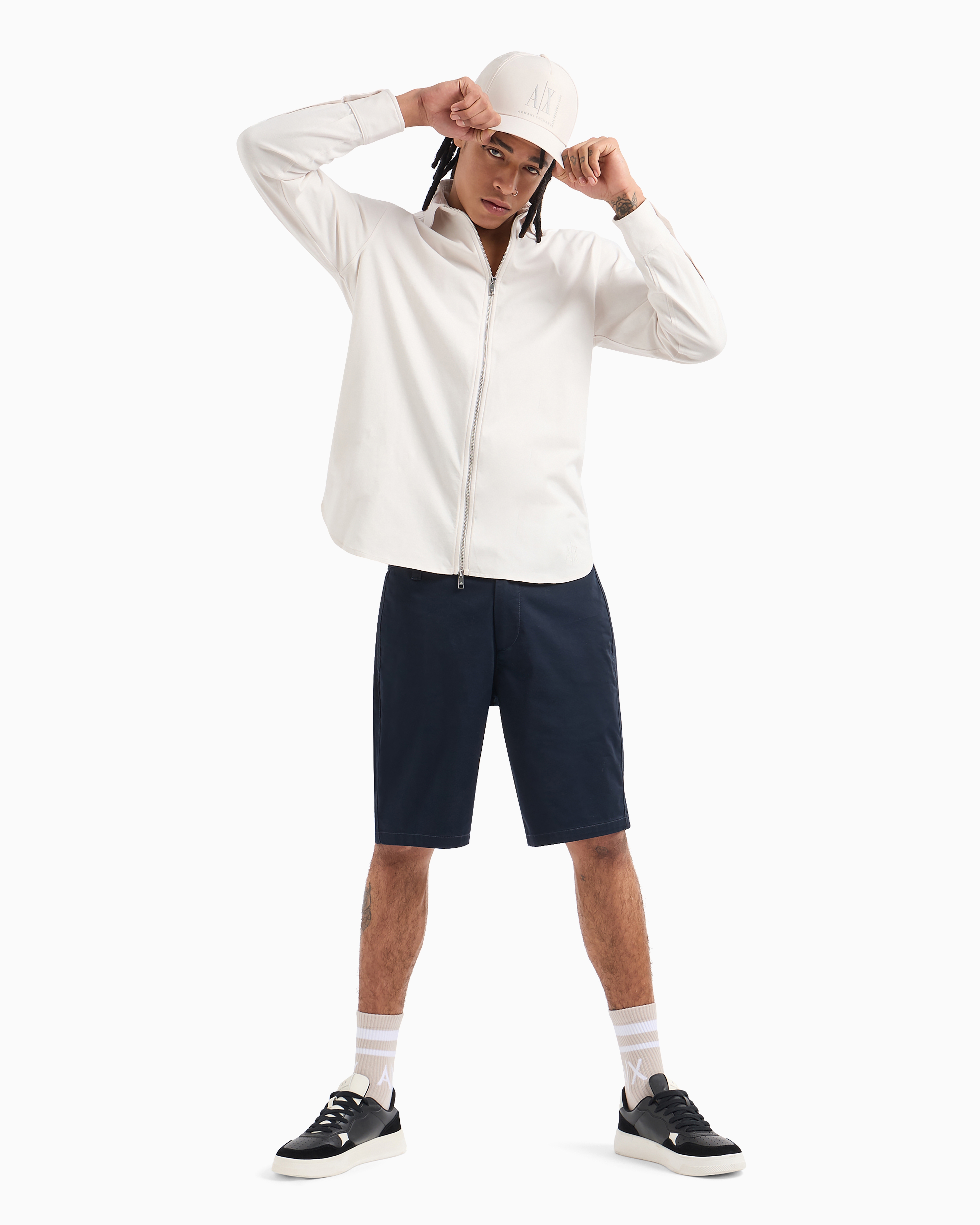 Armani Exchange Bermuda Shorts In Satin Stretch Fabric In Blue