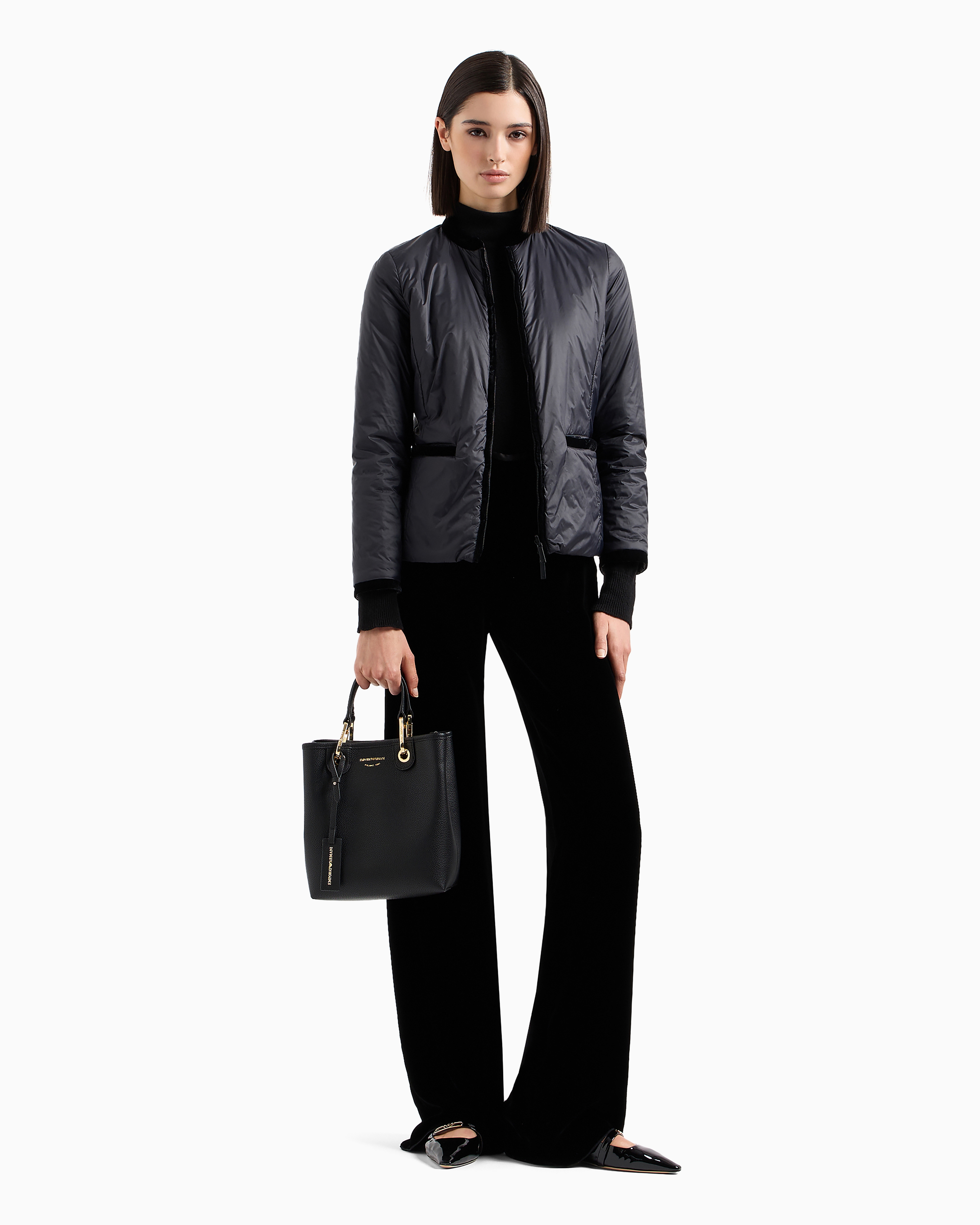 Emporio Armani Nylon Reversible Guru-collared Jacket In Black