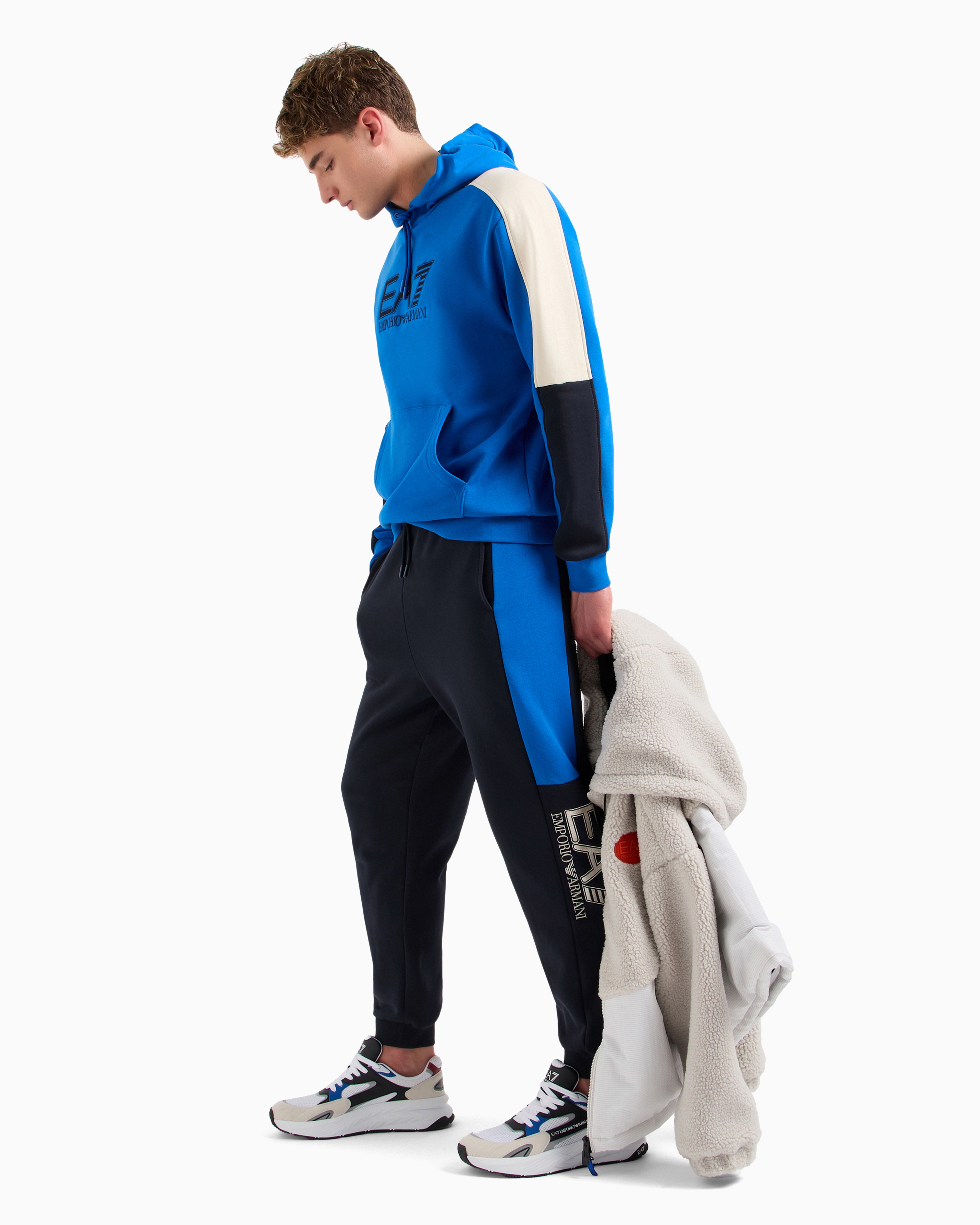 Ea7 Visibility Cotton-blend Joggers In Navy Blue