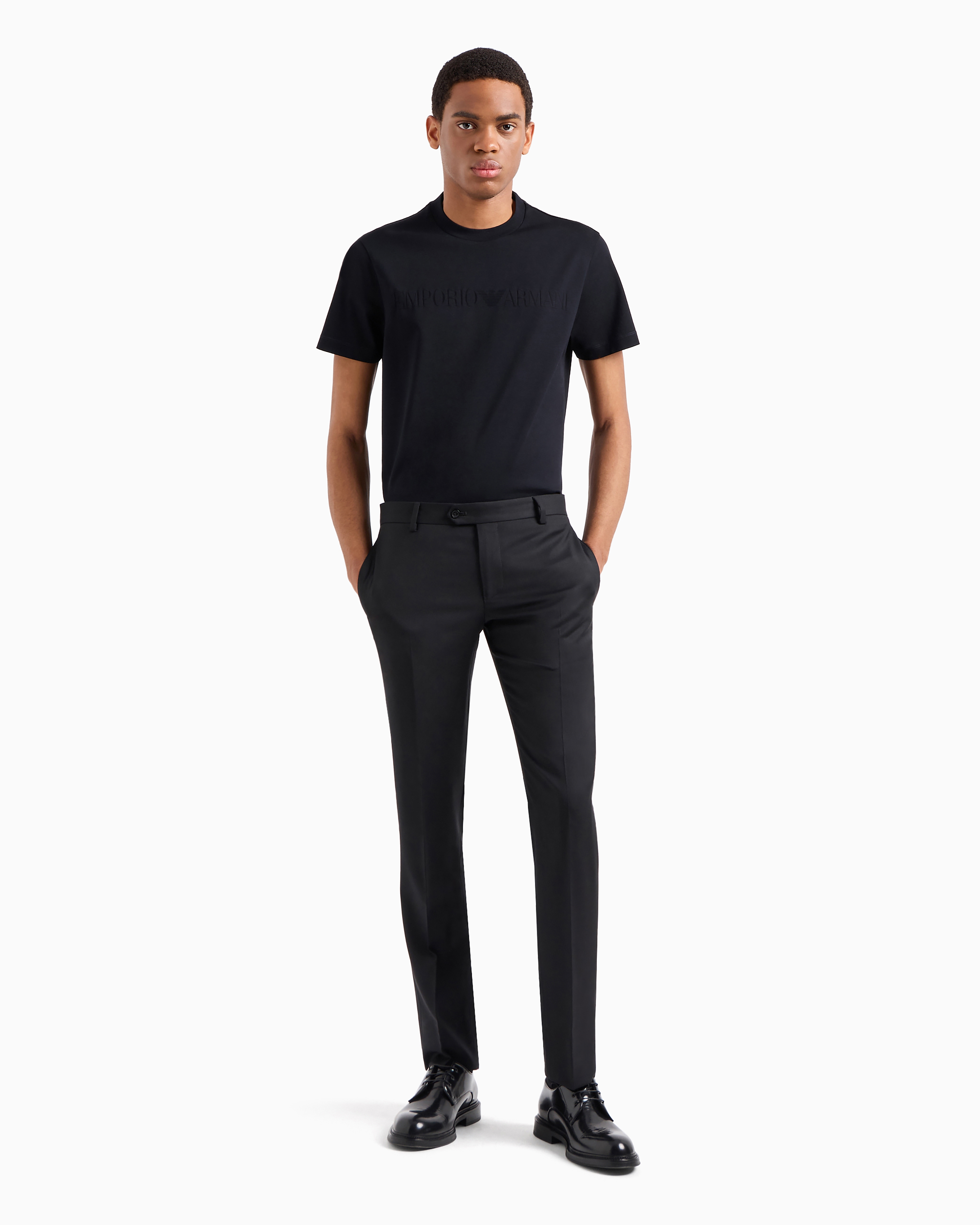 Emporio Armani Official Store Jersey T-shirt With Jacquard Logo In Blue