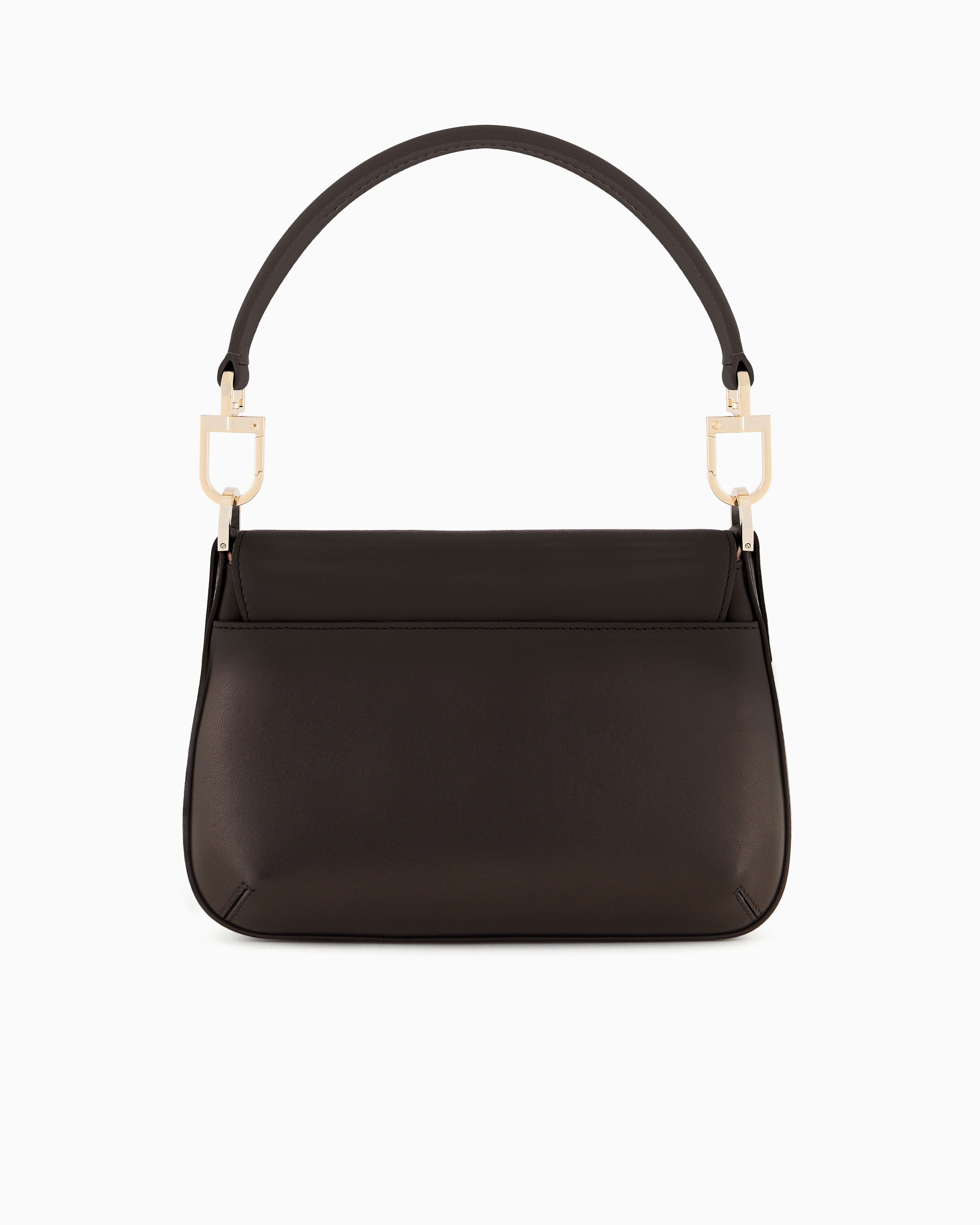 Shop Giorgio Armani Small La Prima Soft Baguette Bag In Nappa Leather In Brown