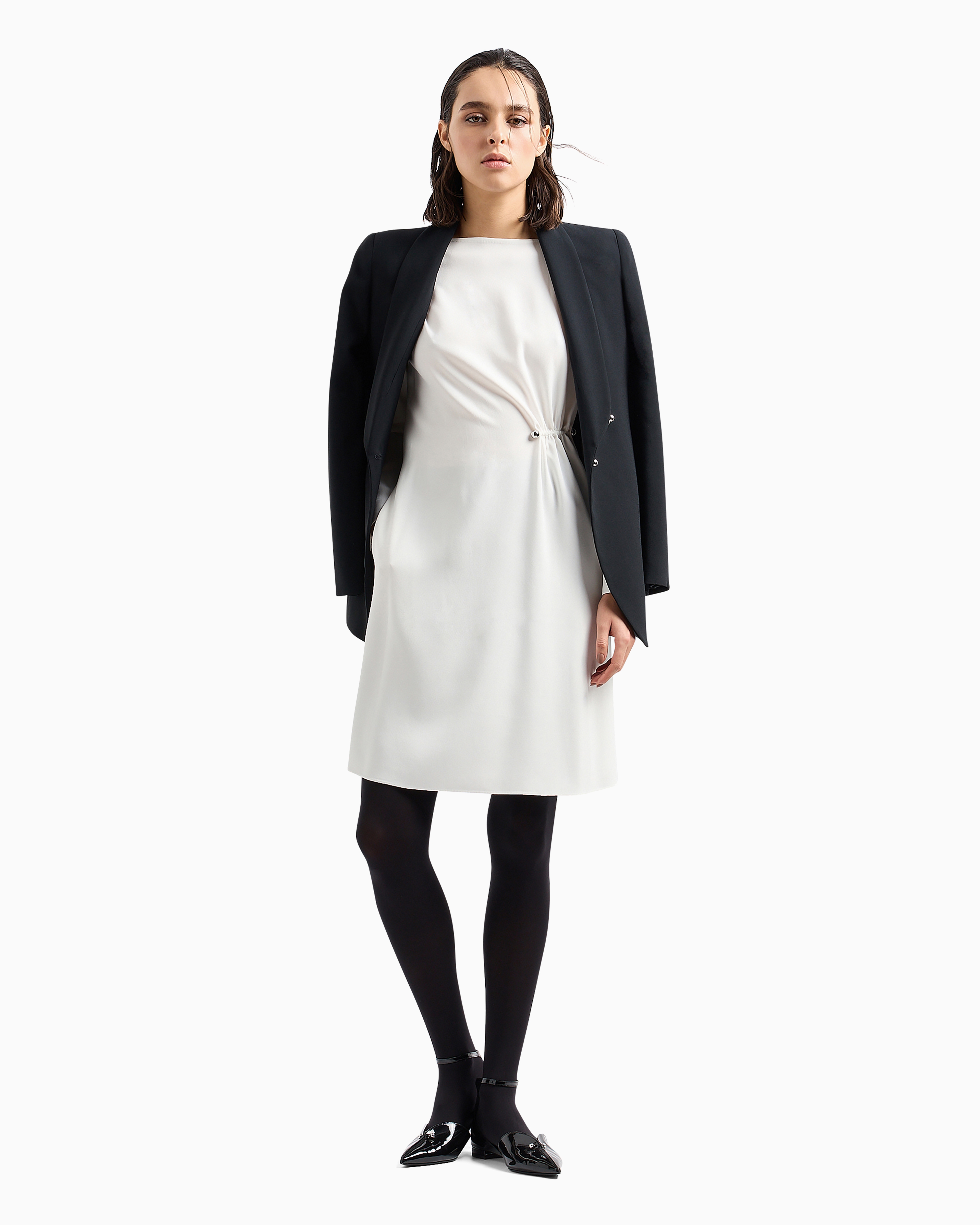 Shop Emporio Armani Draped Envers Satin Tunic Dress With Piercing-style Closure In White