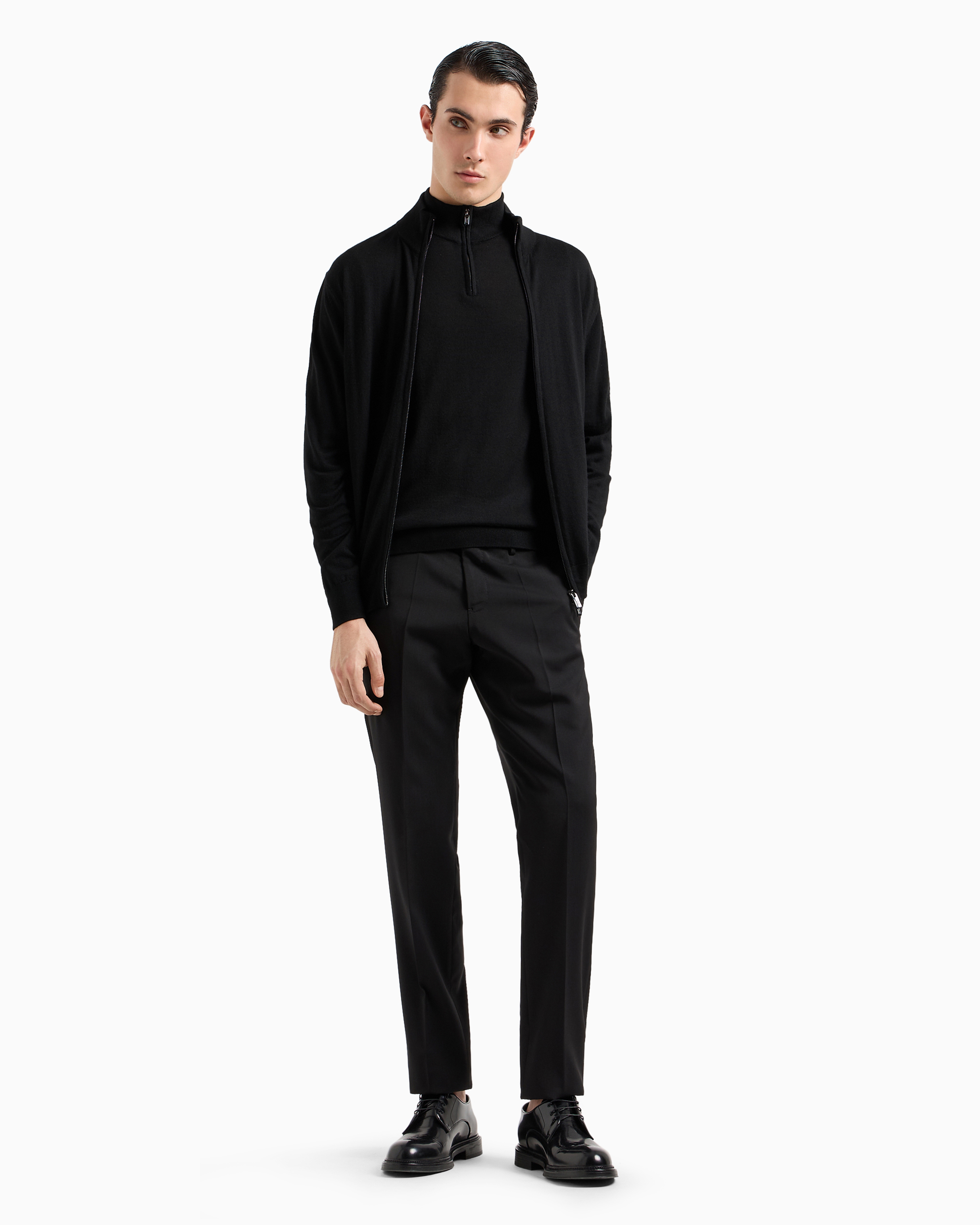 Emporio Armani Virgin-wool Full-zip Cardigan In Black