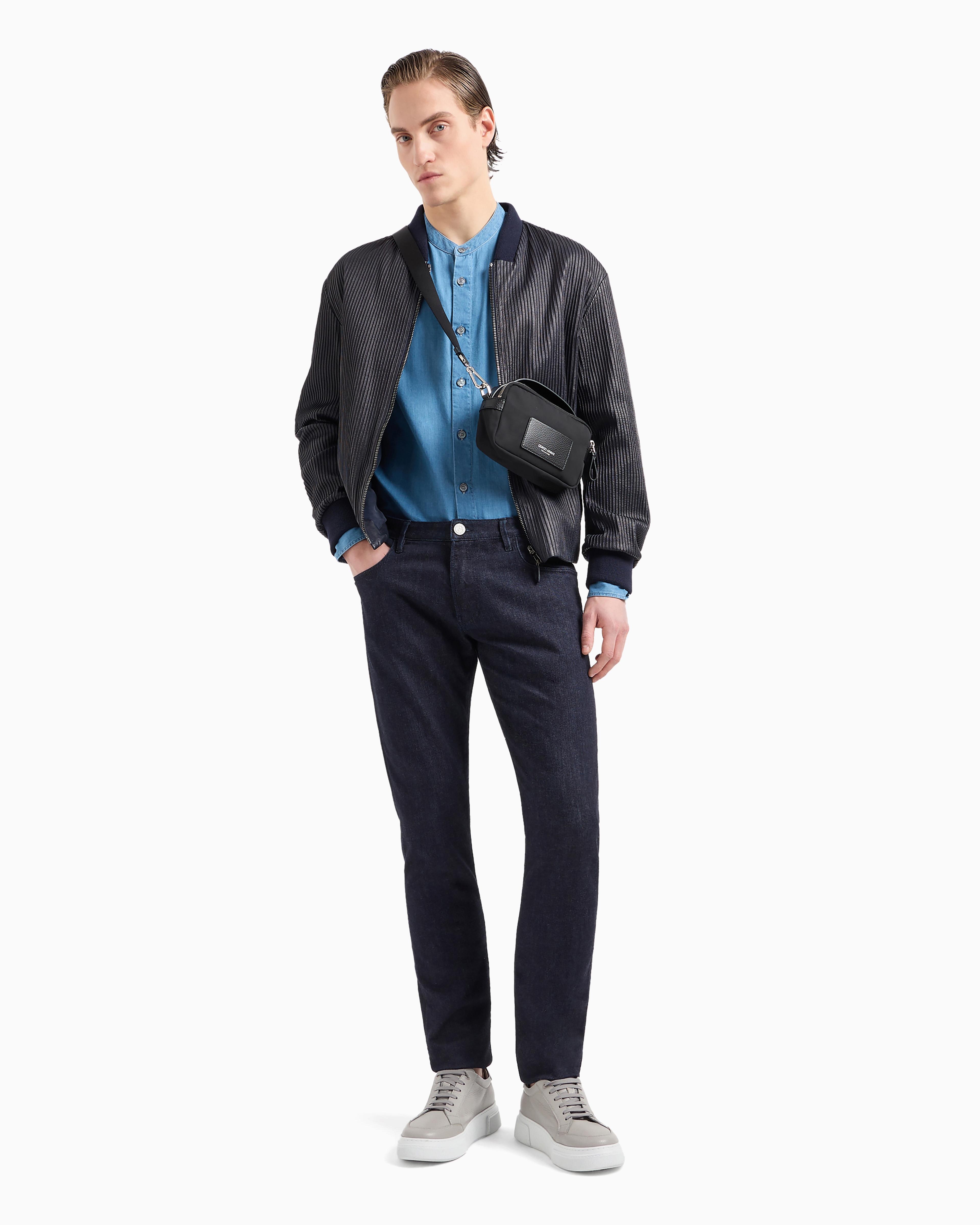Giorgio Armani Official Store Denim Collection Cotton Denim Shirt In Light Blue