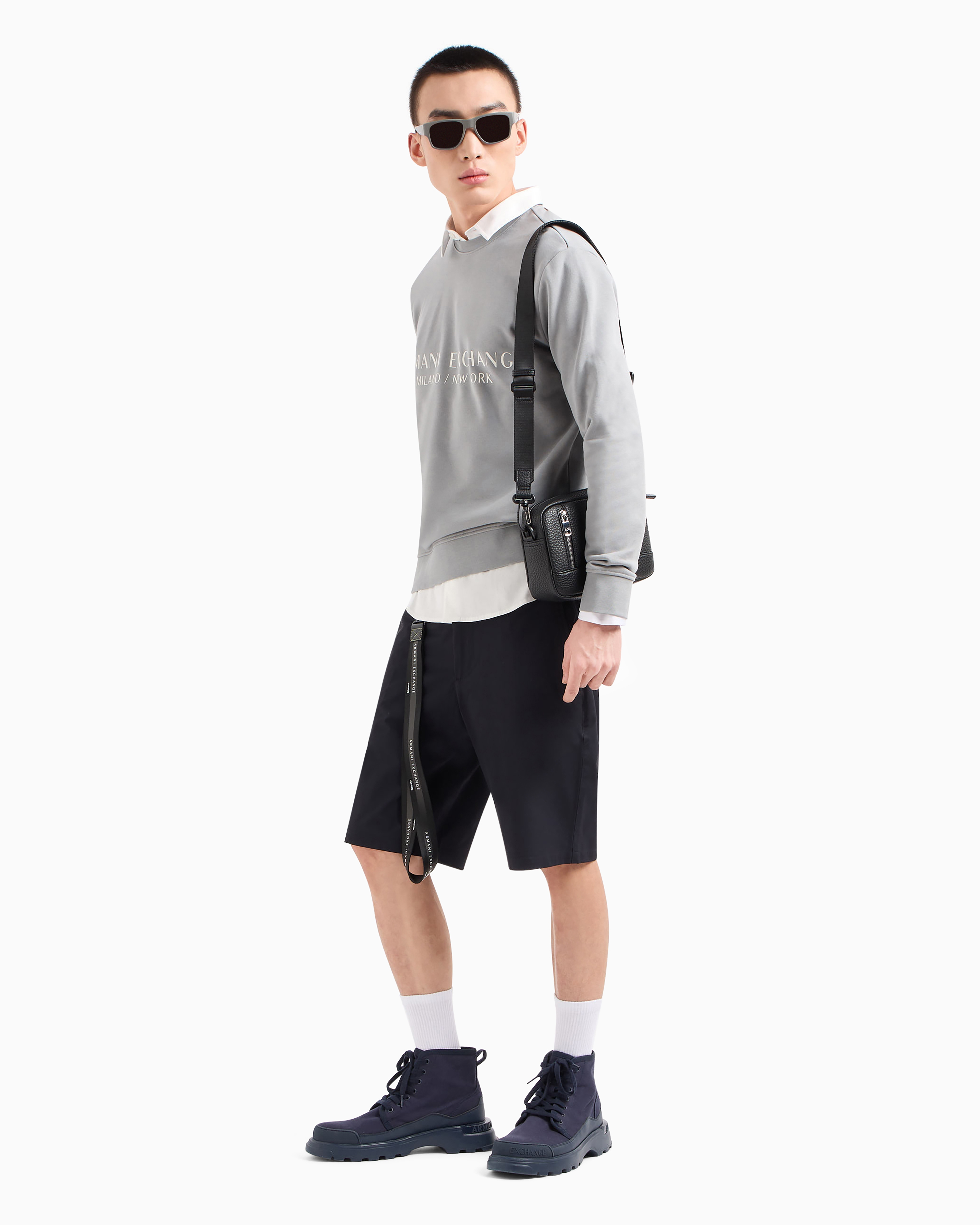 Armani Exchange Bermuda Shorts In Stretch Gabardine In Blue