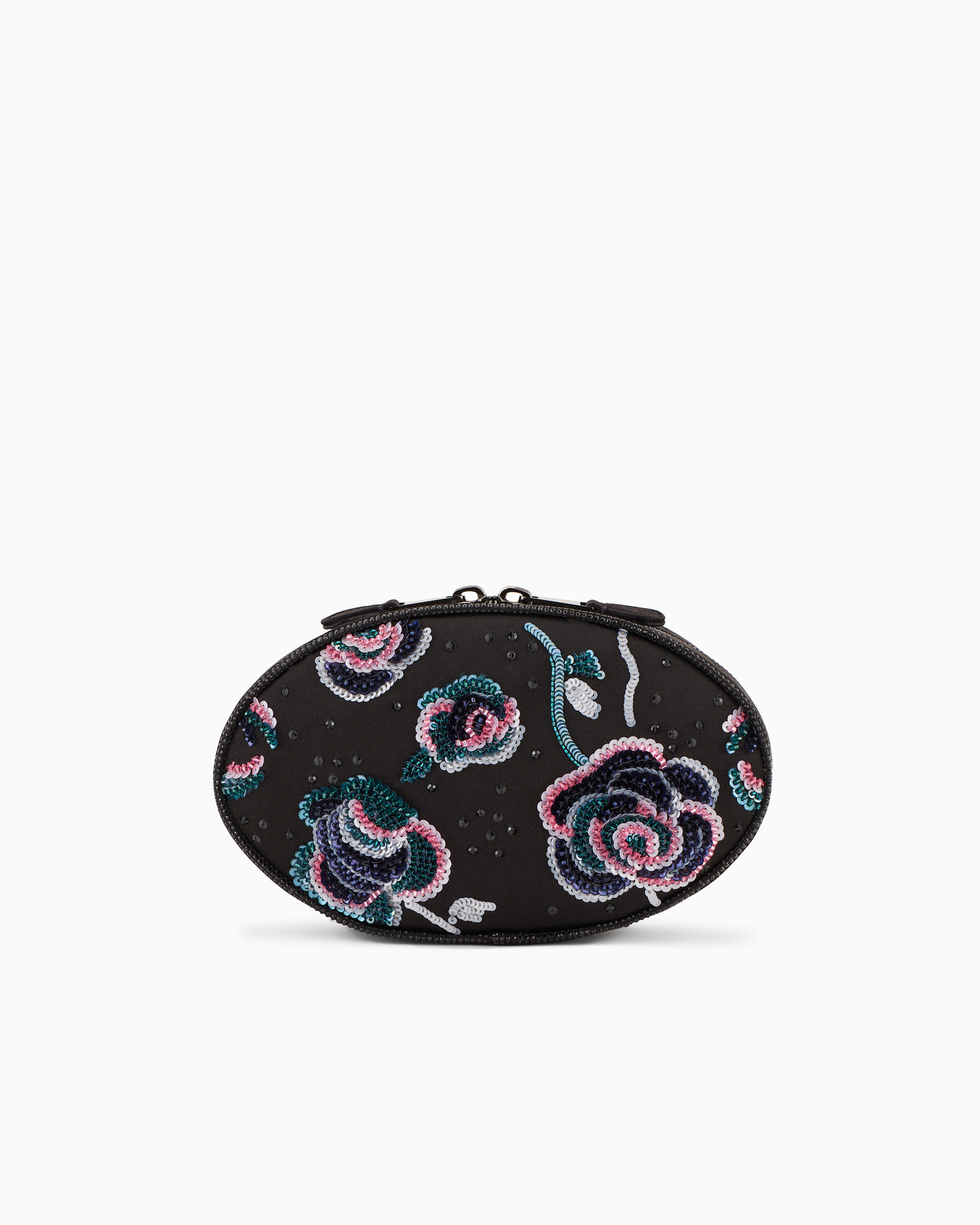 Giorgio Armani Satin Round Clutch Bag With Floral Embroidery In Patterned