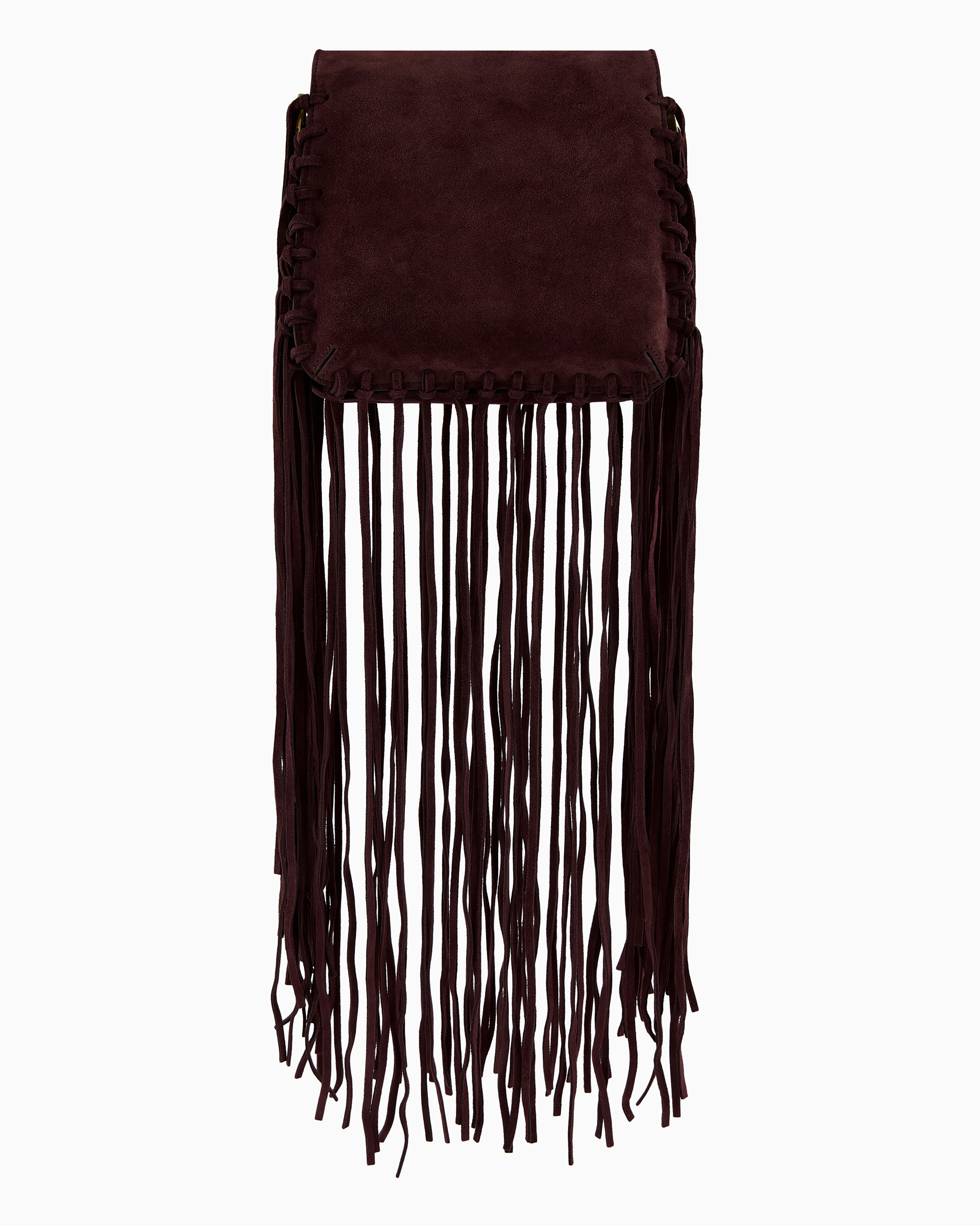 Giorgio Armani Official Store La Prima Fringed Suede Bag In Bordeaux