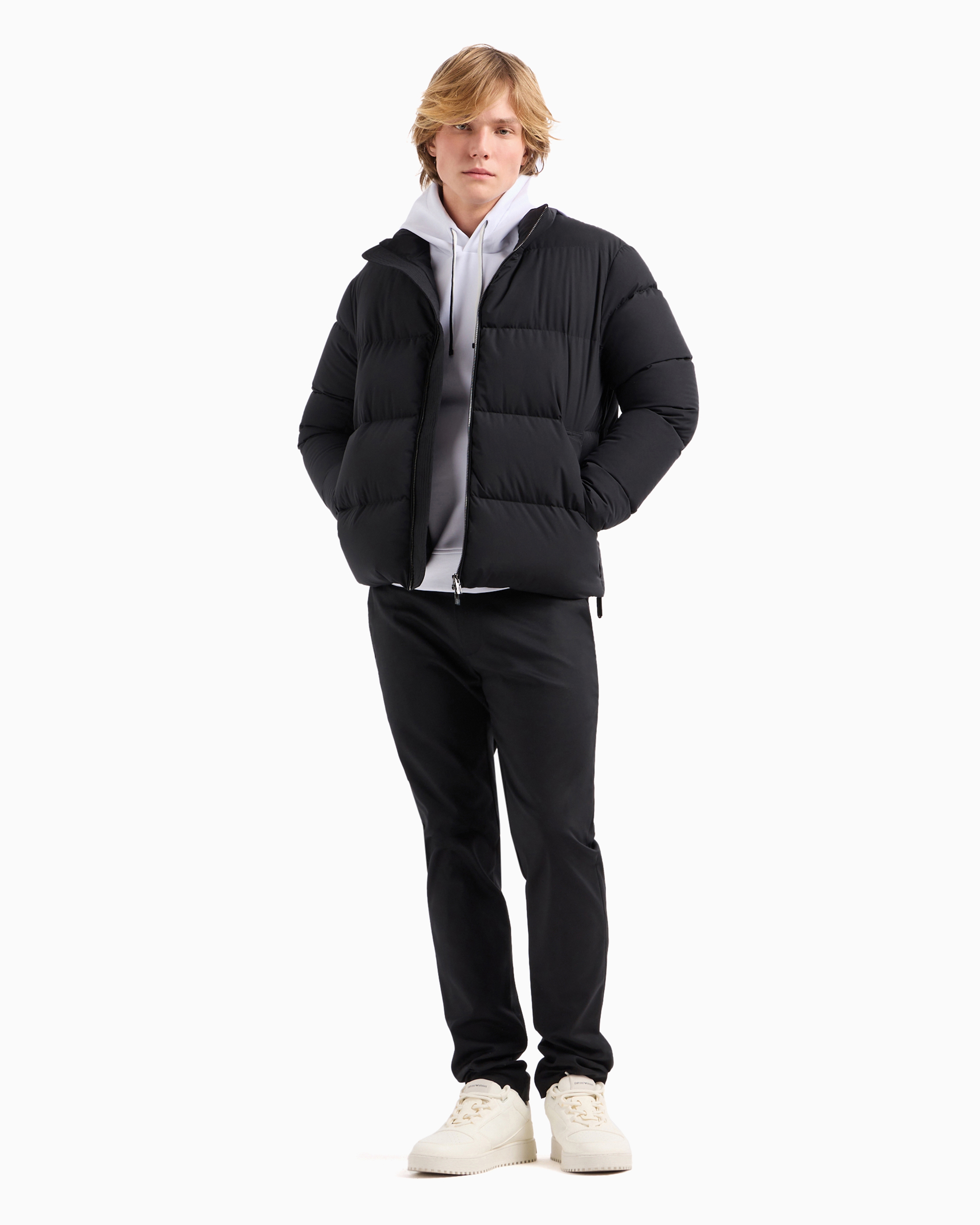 Emporio Armani Hooded Sweatshirt And  Logo Patch In White