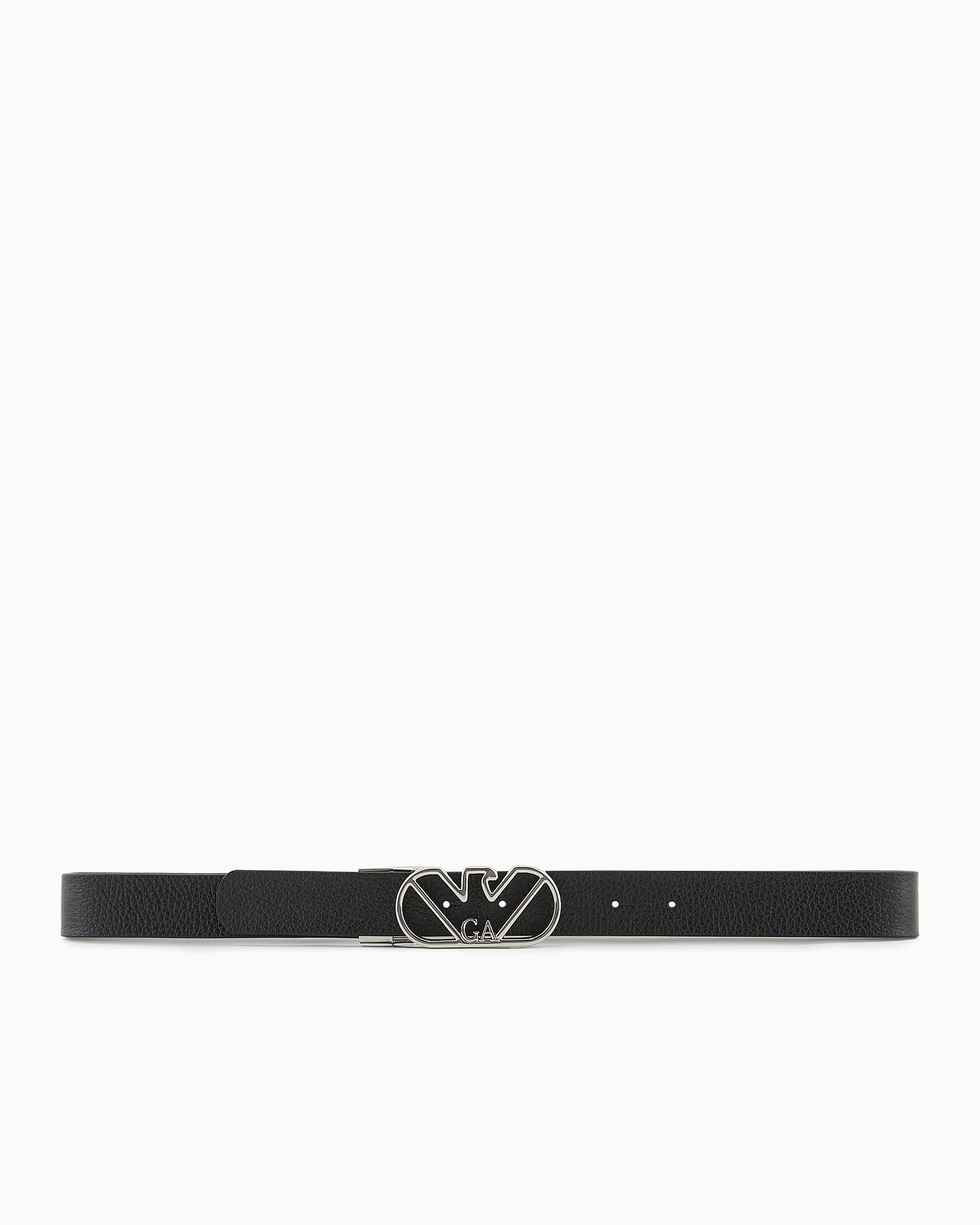 Shop Emporio Armani Reversible Belt In Deer-print Leather With Eagle Buckle In Black