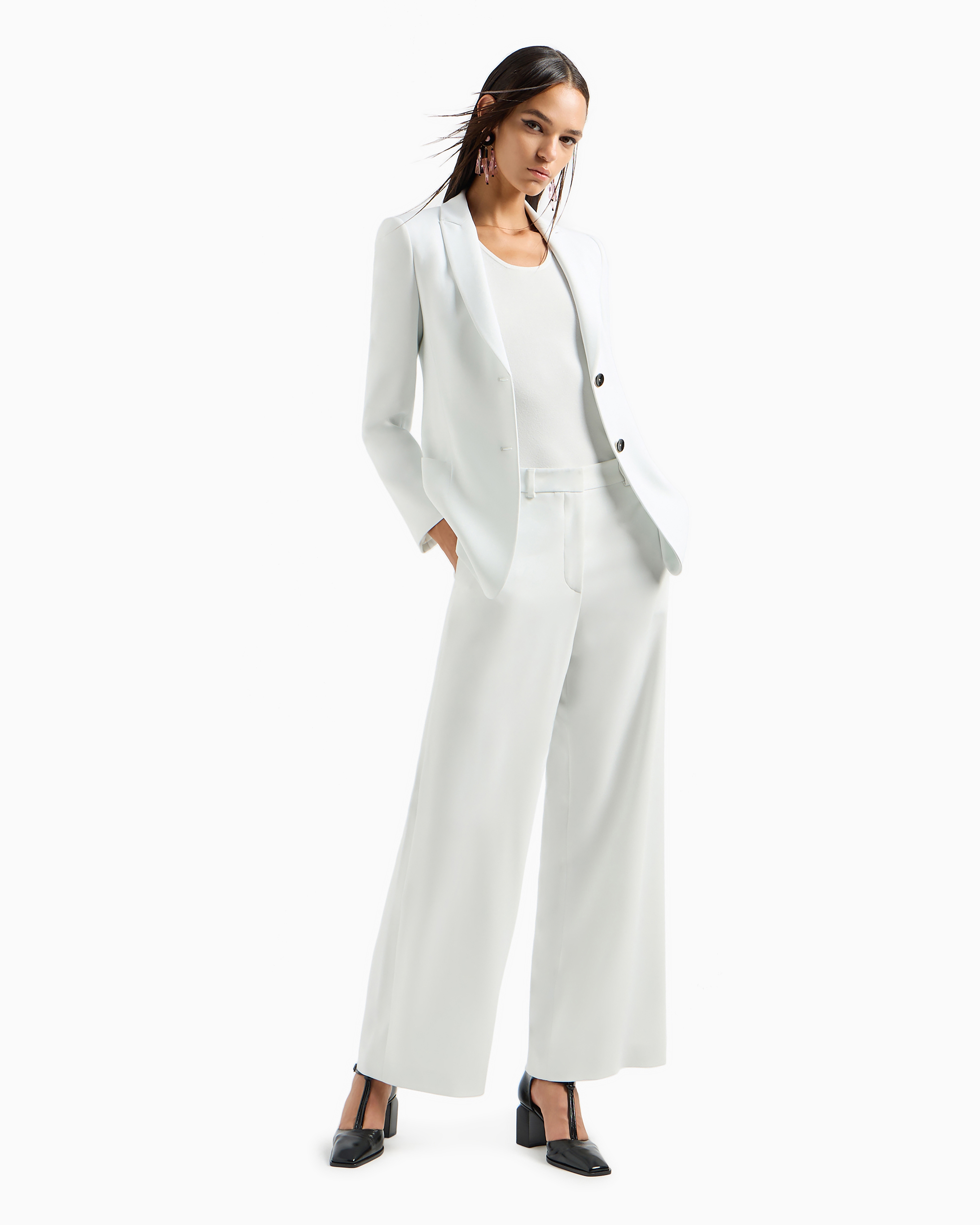 Giorgio Armani Official Store Viscose And Wool Blend Jacquard Crew-neck Jumper In White