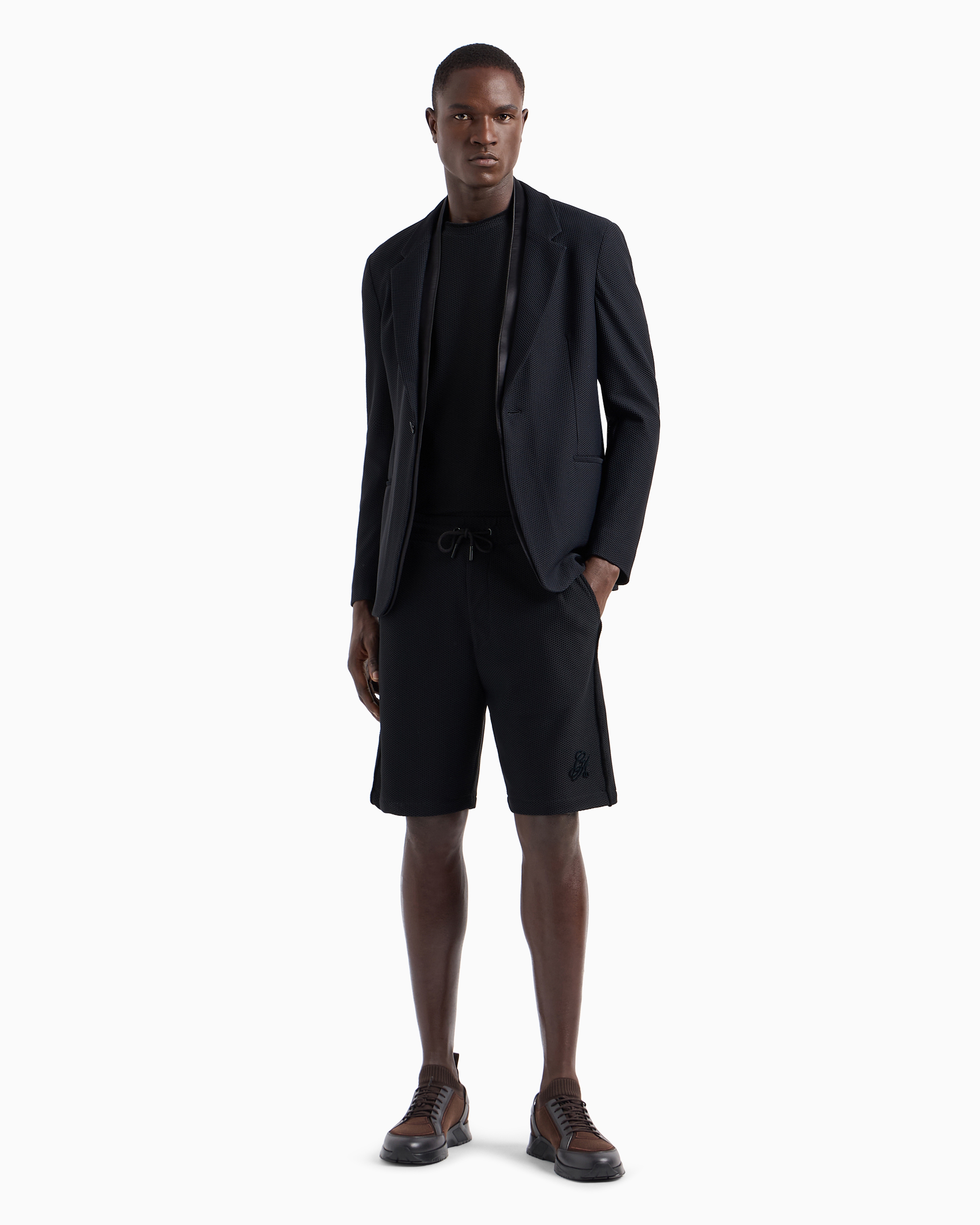 Shop Giorgio Armani Bermuda Shorts In Technical Waffle Fabric In Noir