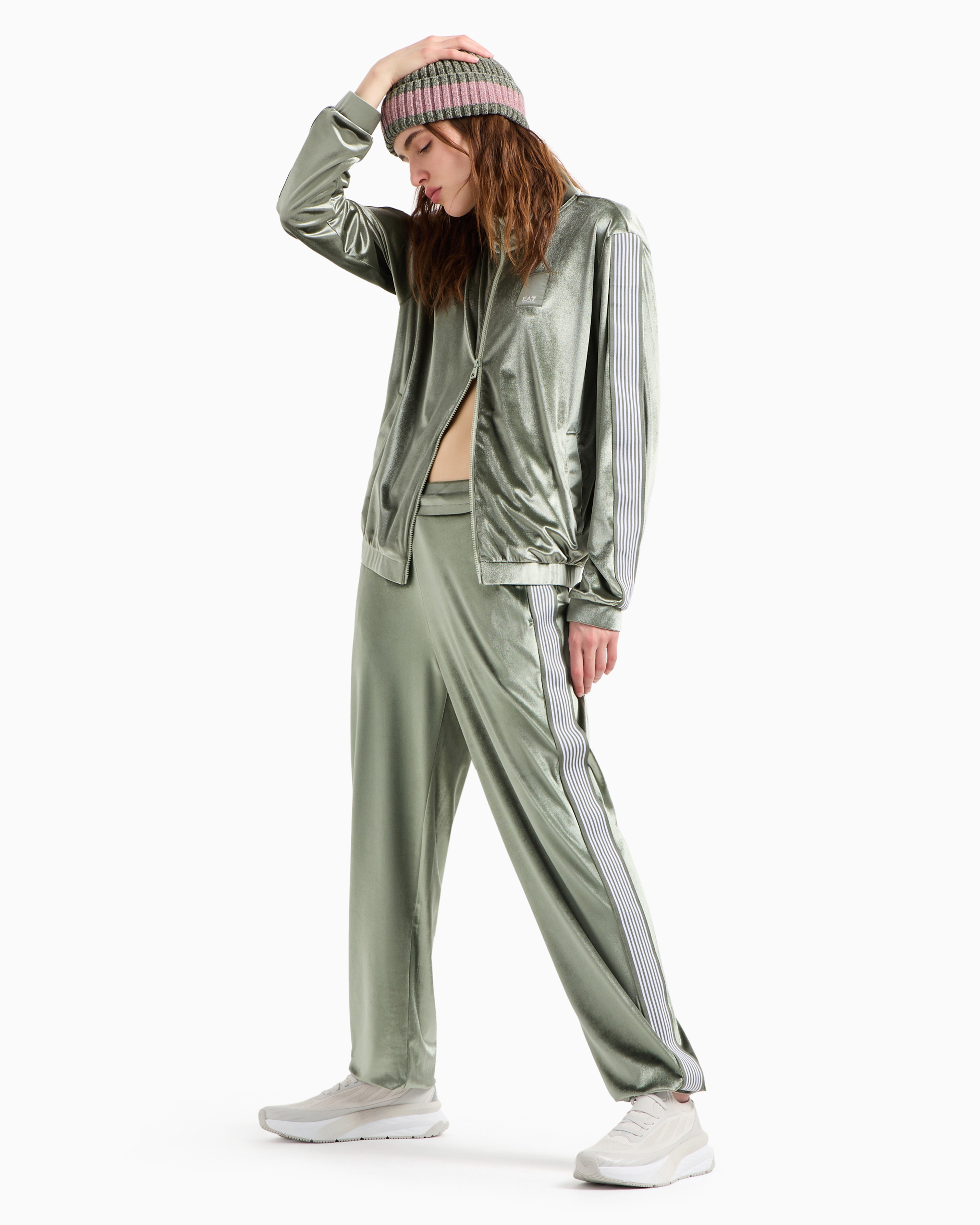 Shop Ea7 Athletic Velour Technical-fabric Tracksuit In Green