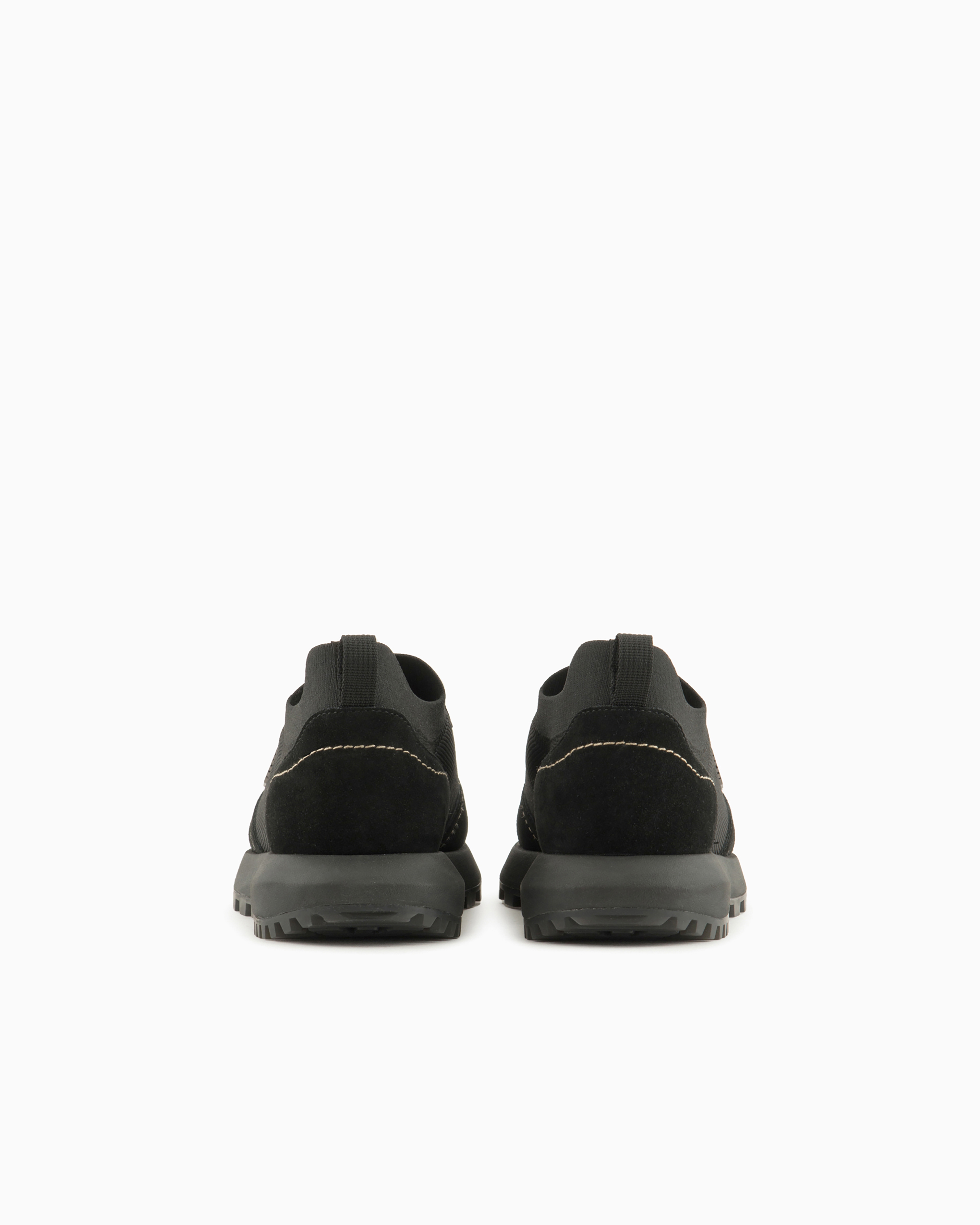 Emporio Armani Official Store Knit Sneakers With Suede Details In Black