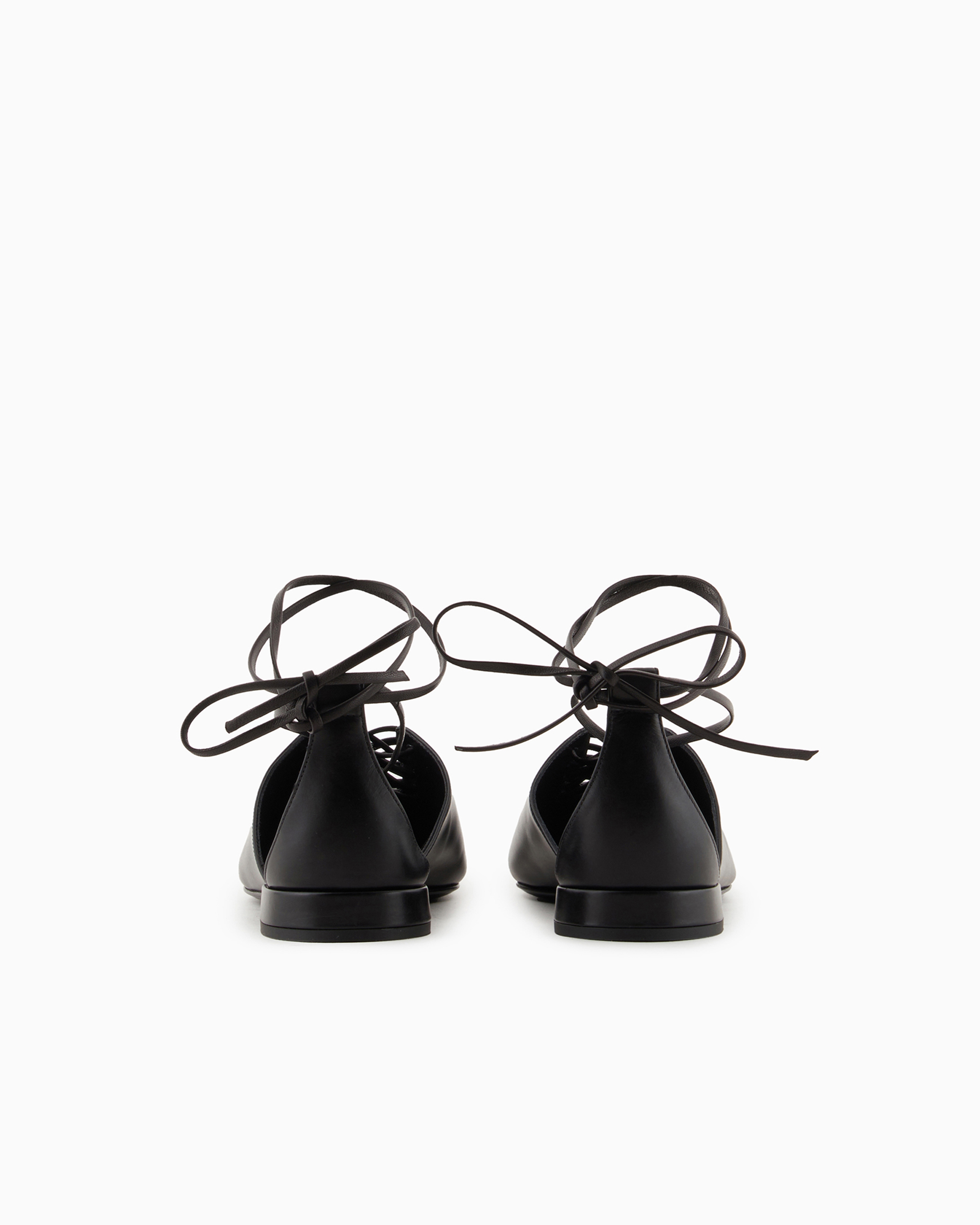 Shop Giorgio Armani Leather Ballerinas With An Ankle Fastening In Black