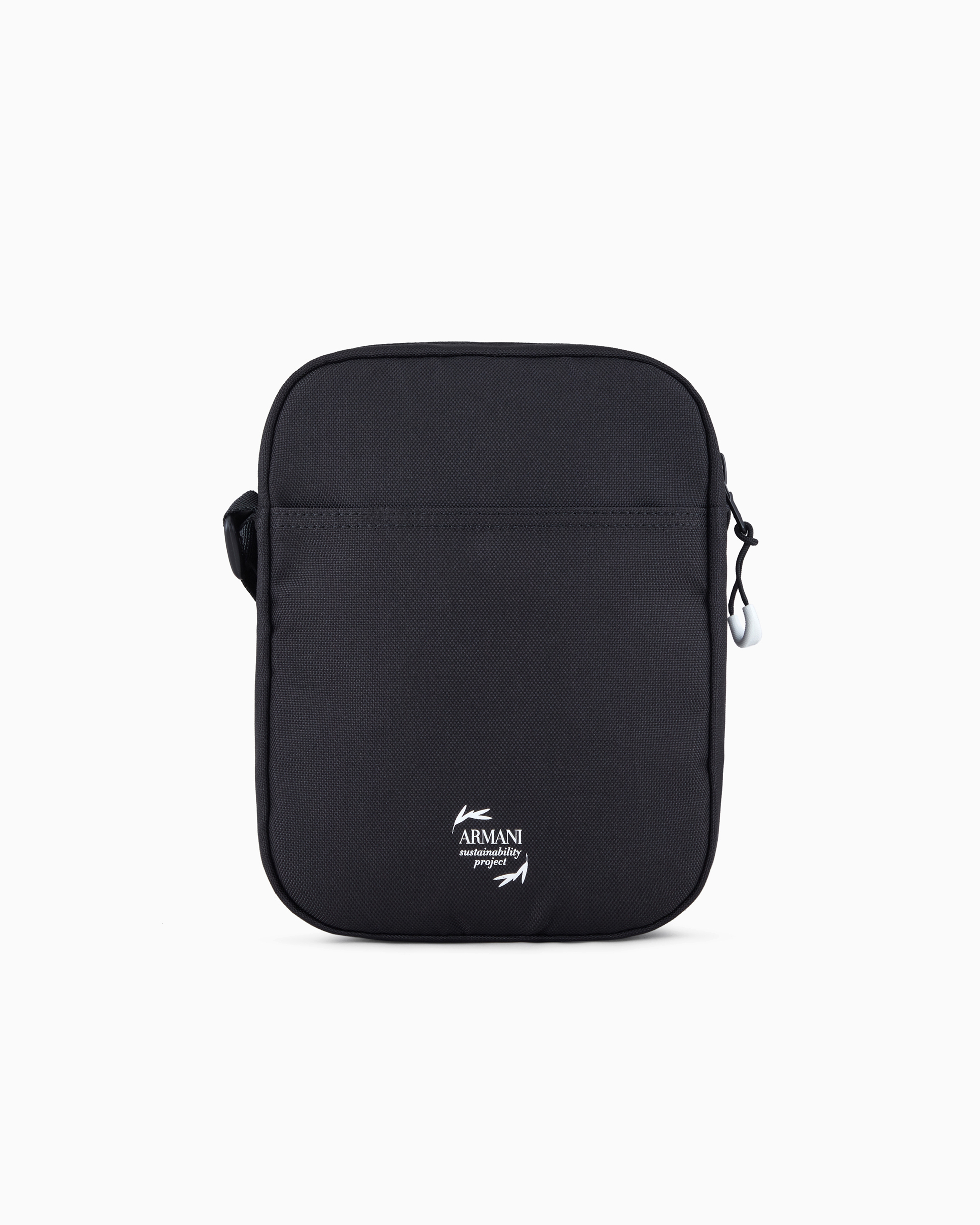 Emporio Armani Train Core Small Recycled Fabric Shoulder Bag In Black Logo
