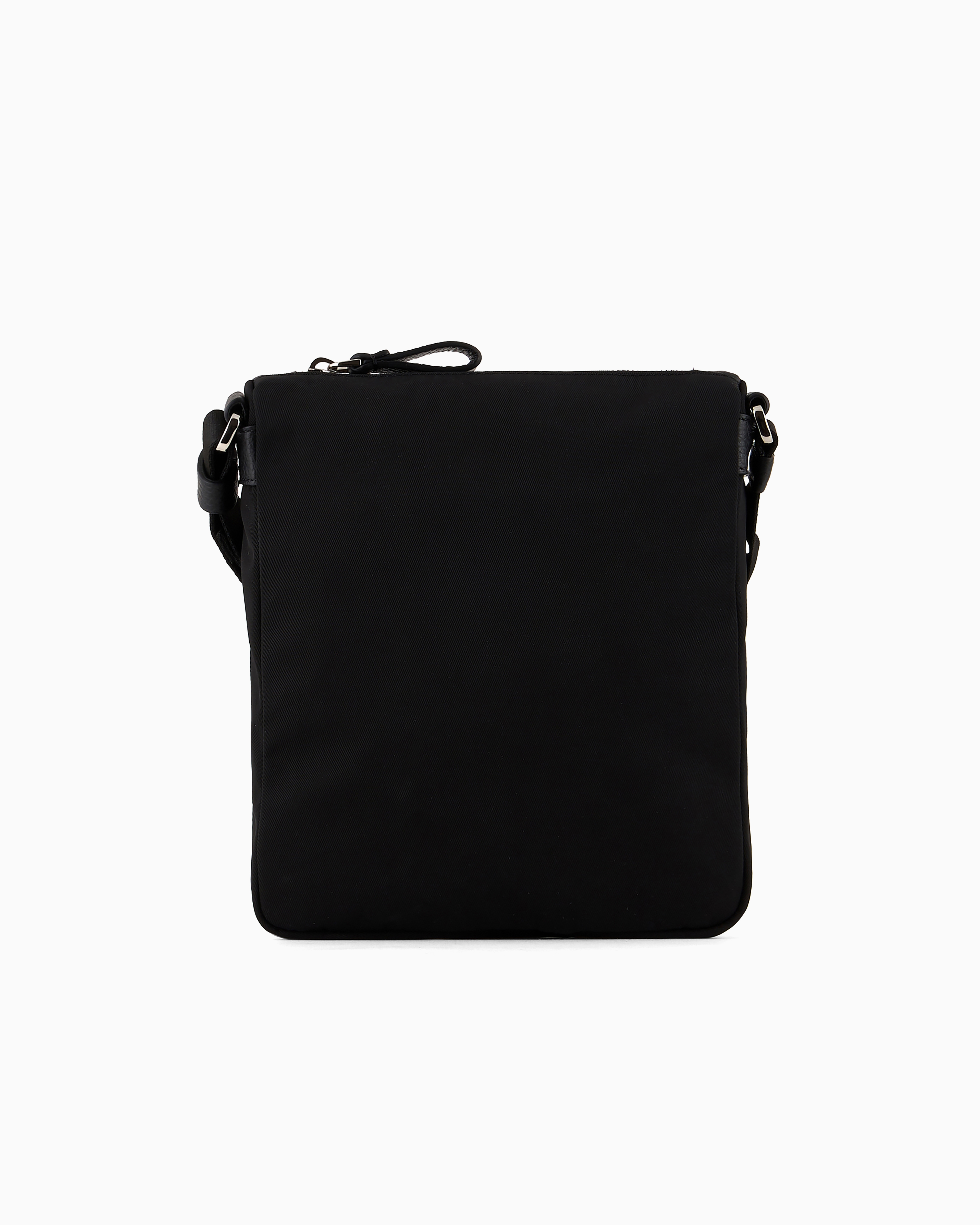 Giorgio Armani Official Store Armani Sustainability Values Nylon And Pebbled Leather Crossbody Bag In Black