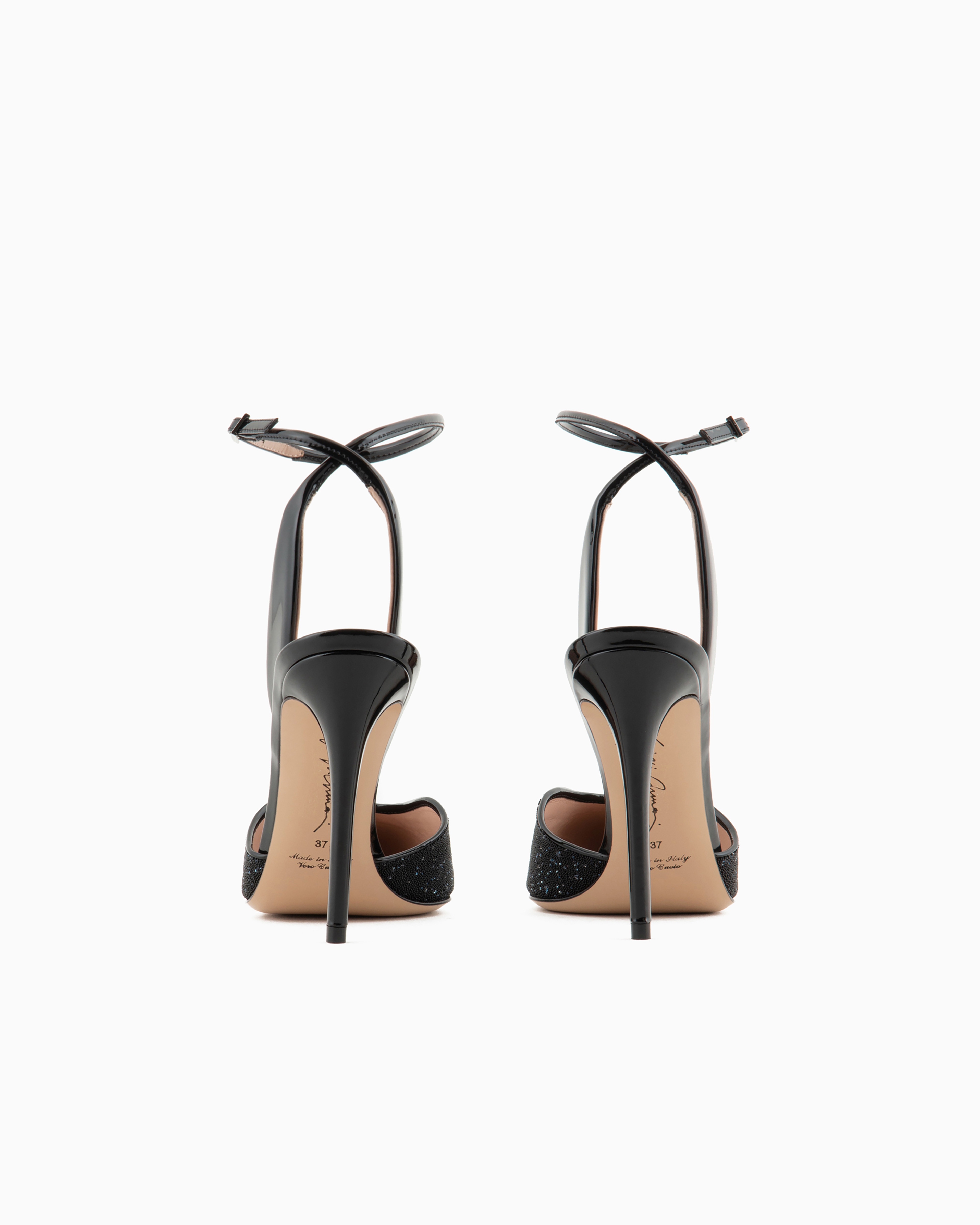 Giorgio Armani Official Store Patent Leather And Rhinestone Court Shoes In Black