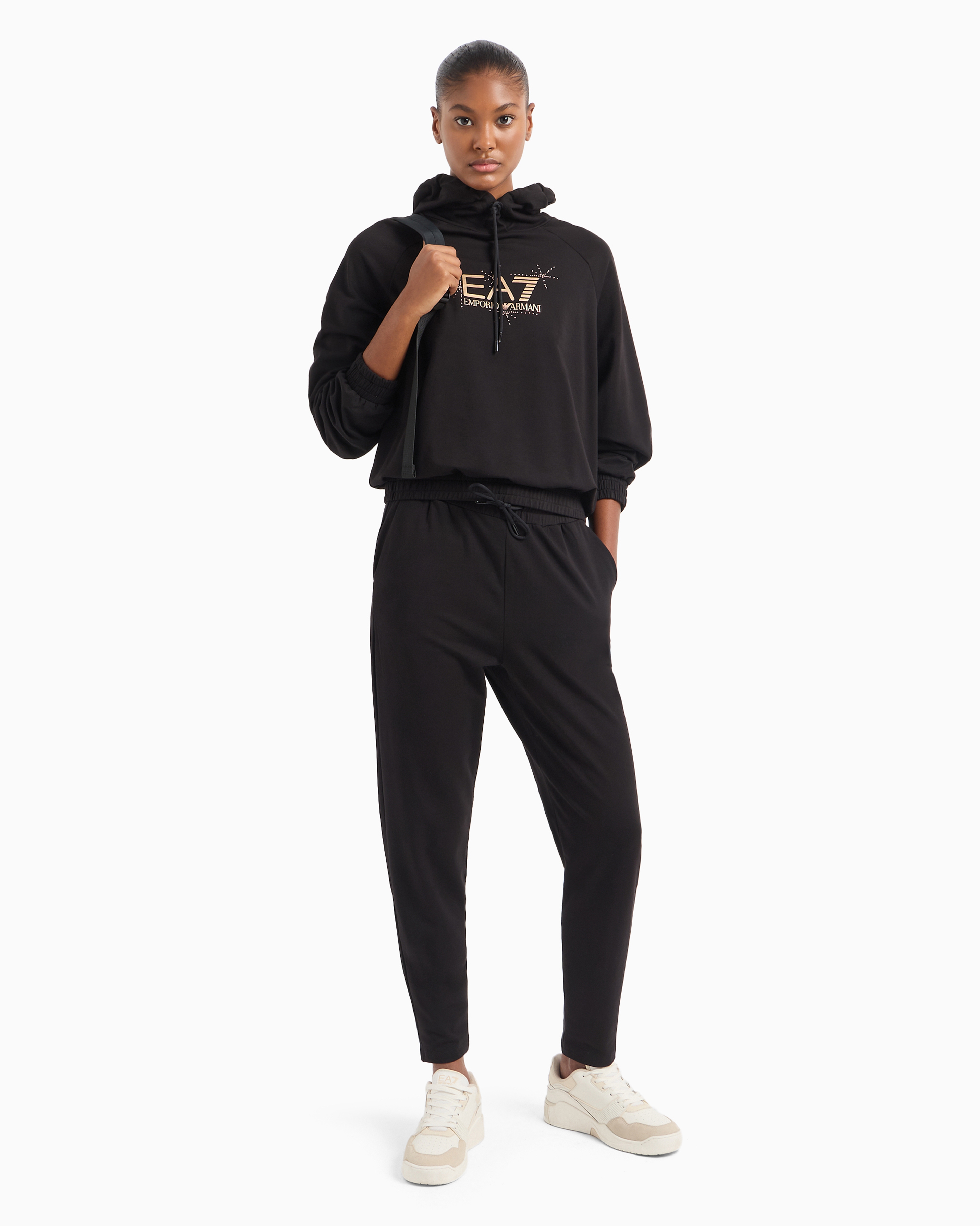 Shop Ea7 Asv Tracksuit In Stretch Organic Cotton And Modal, With Logo Studs In Black