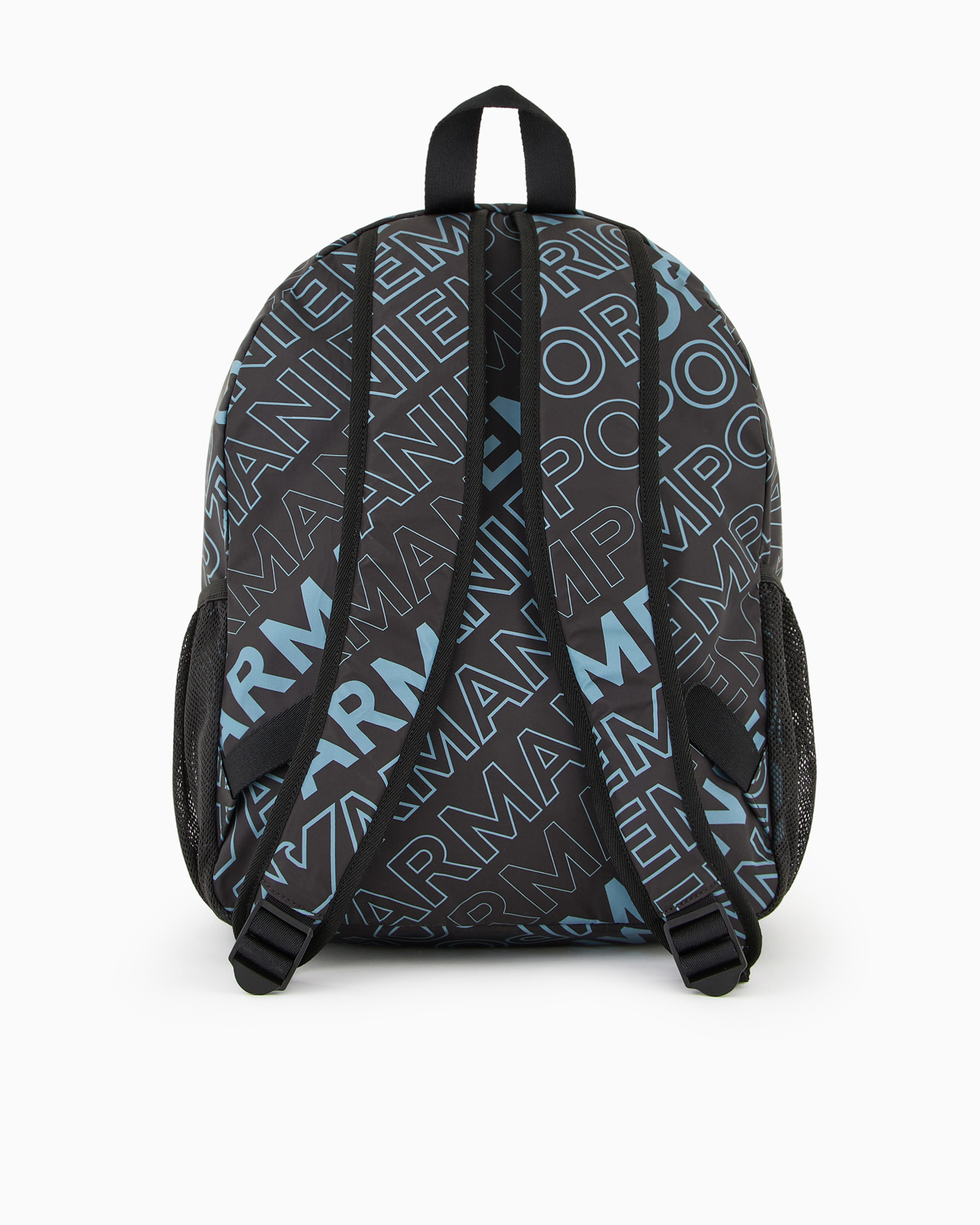 EMPORIO ARMANI NYLON BACKPACK WITH ALL-OVER LOGO LETTERING PRINT 