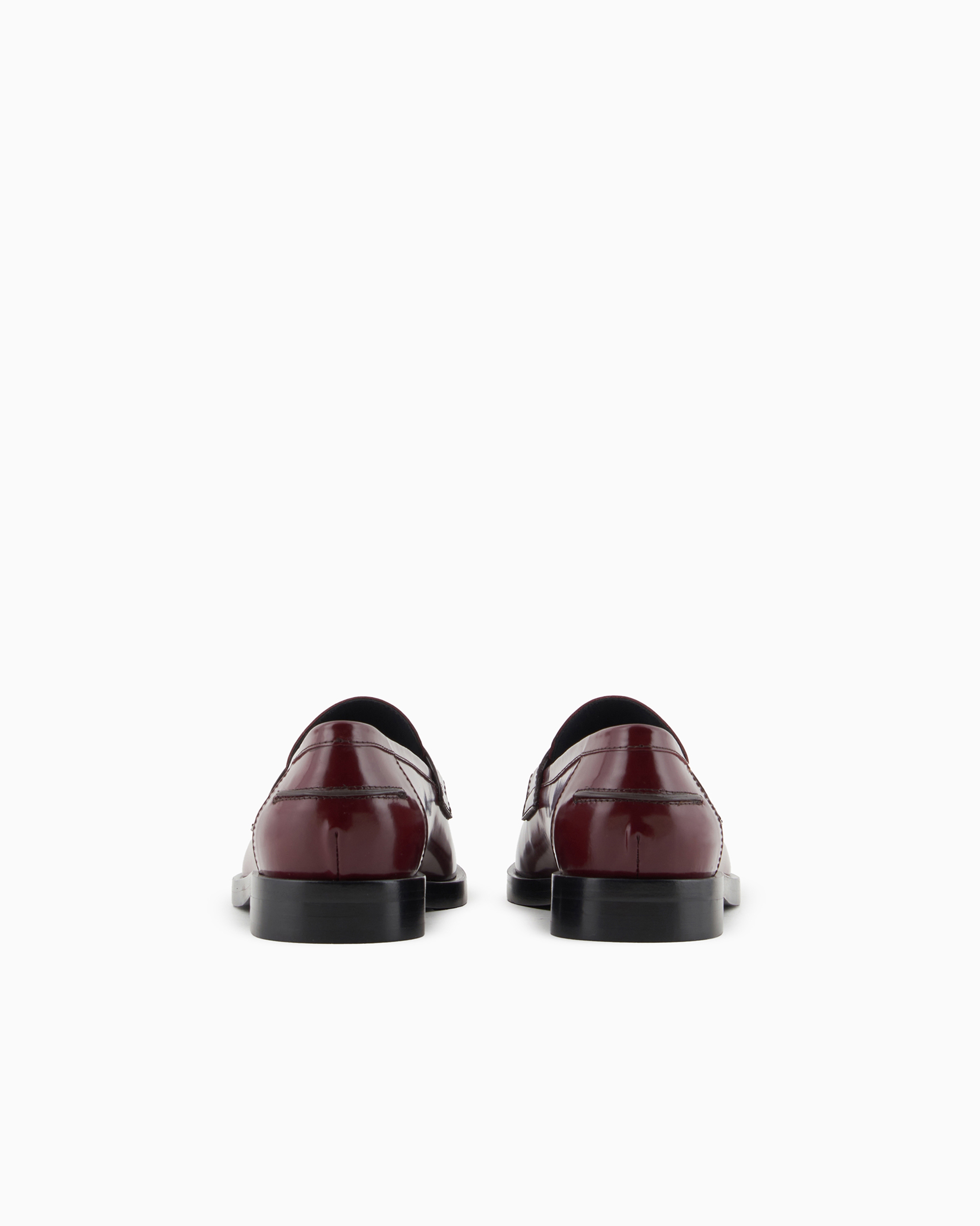Emporio Armani Official Store Brushed Leather Loafers With Eagle Plate In Rouge