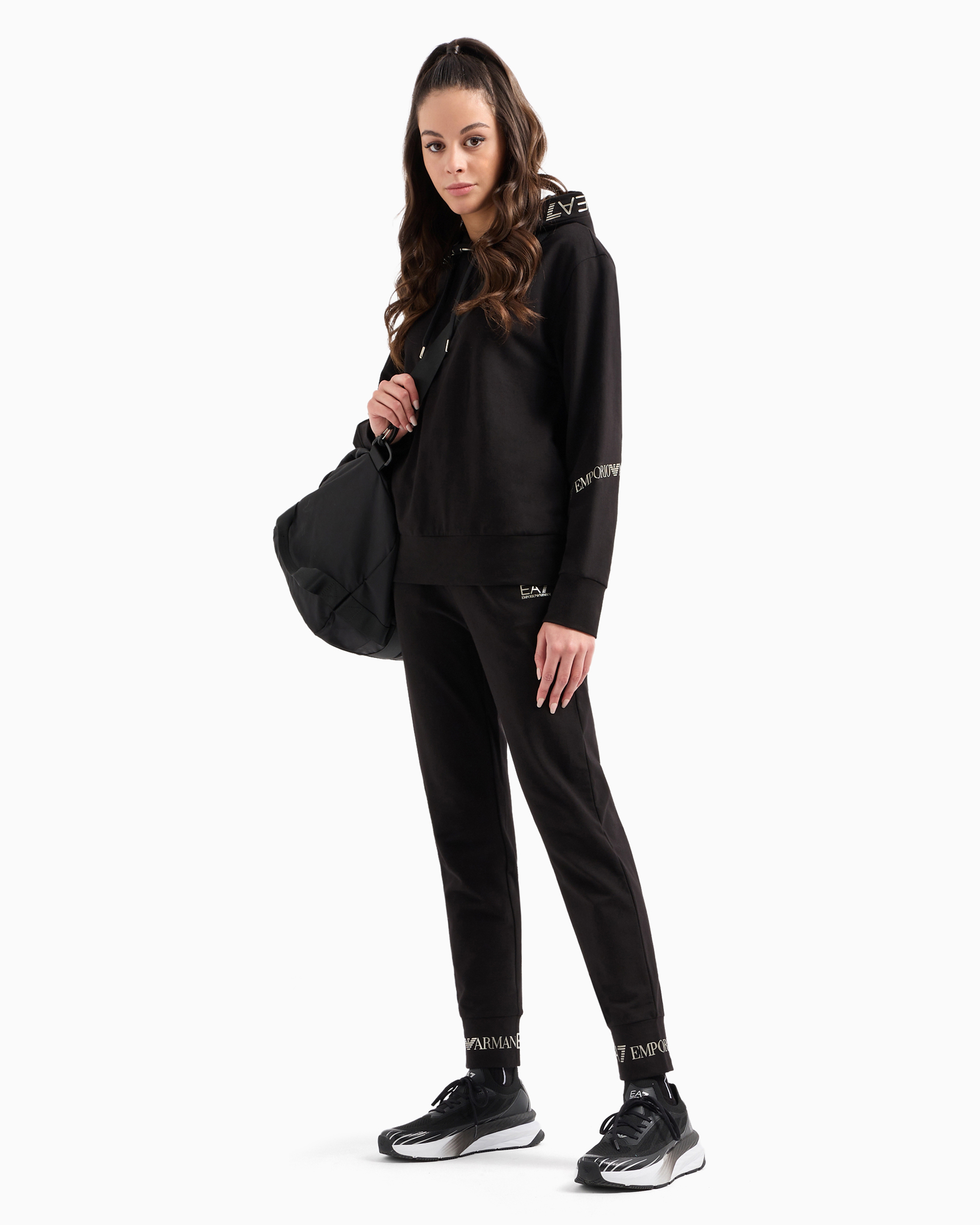 Shop Ea7 Stretch-cotton Tracksuit With Logo Tape Detail In Black