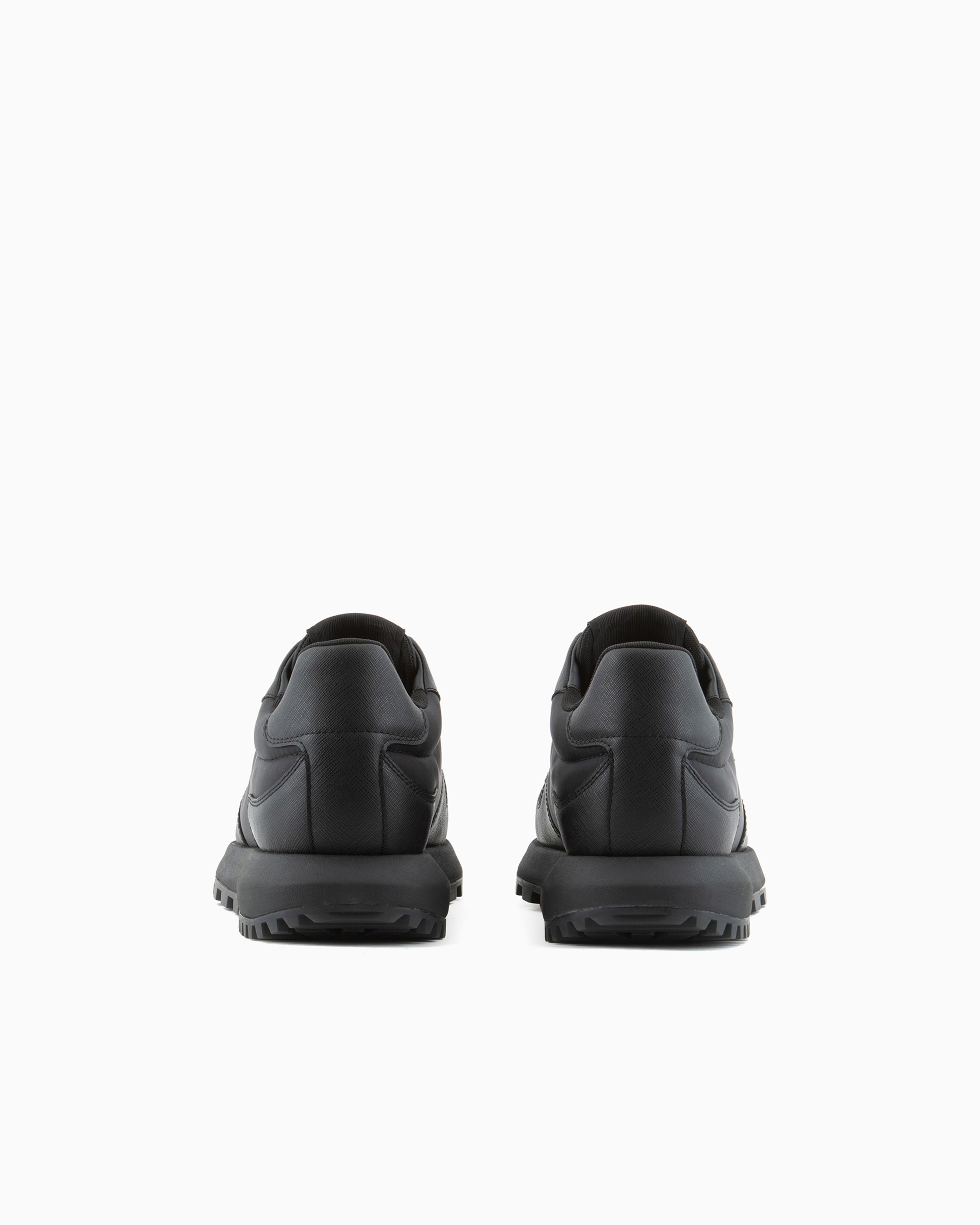 Emporio Armani Asv Recycled Nylon Sneakers With Regenerated Saffiano Details In Black