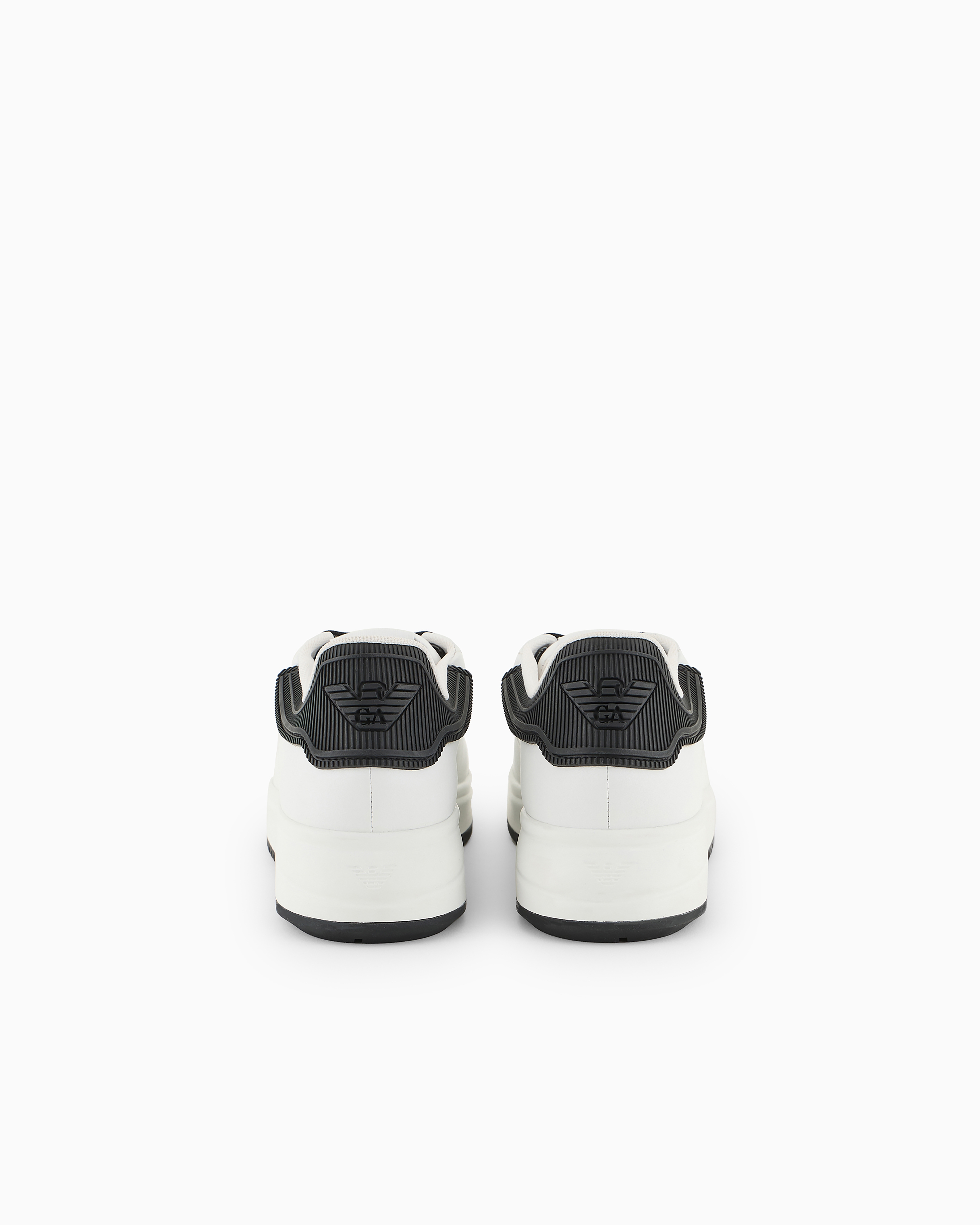 Emporio Armani Leather Sneakers With Rubber Backs In Bianco E Nero