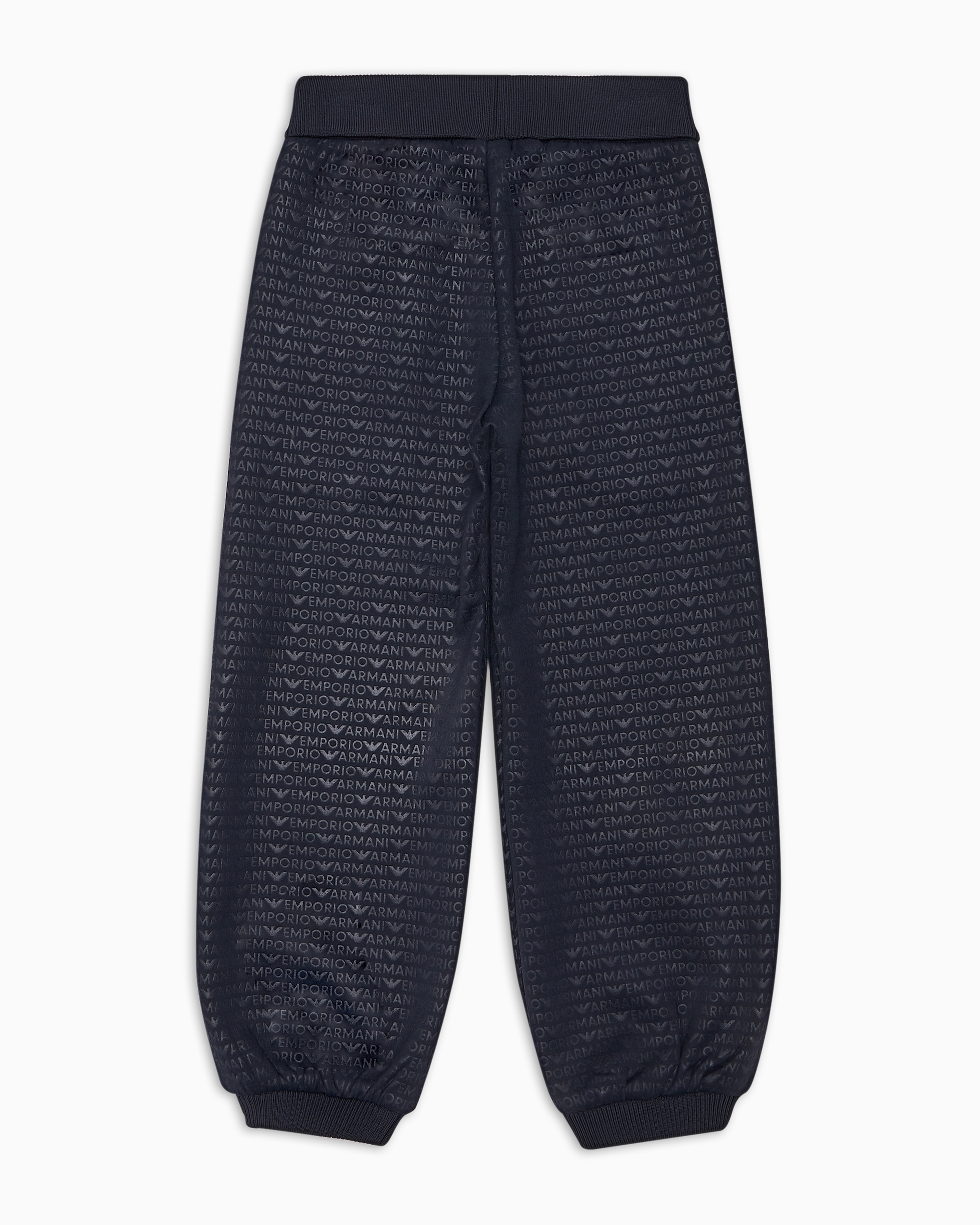 Shop Emporio Armani Comfort-fit Jersey Joggers With All-over Logo Lettering In Navy_blue