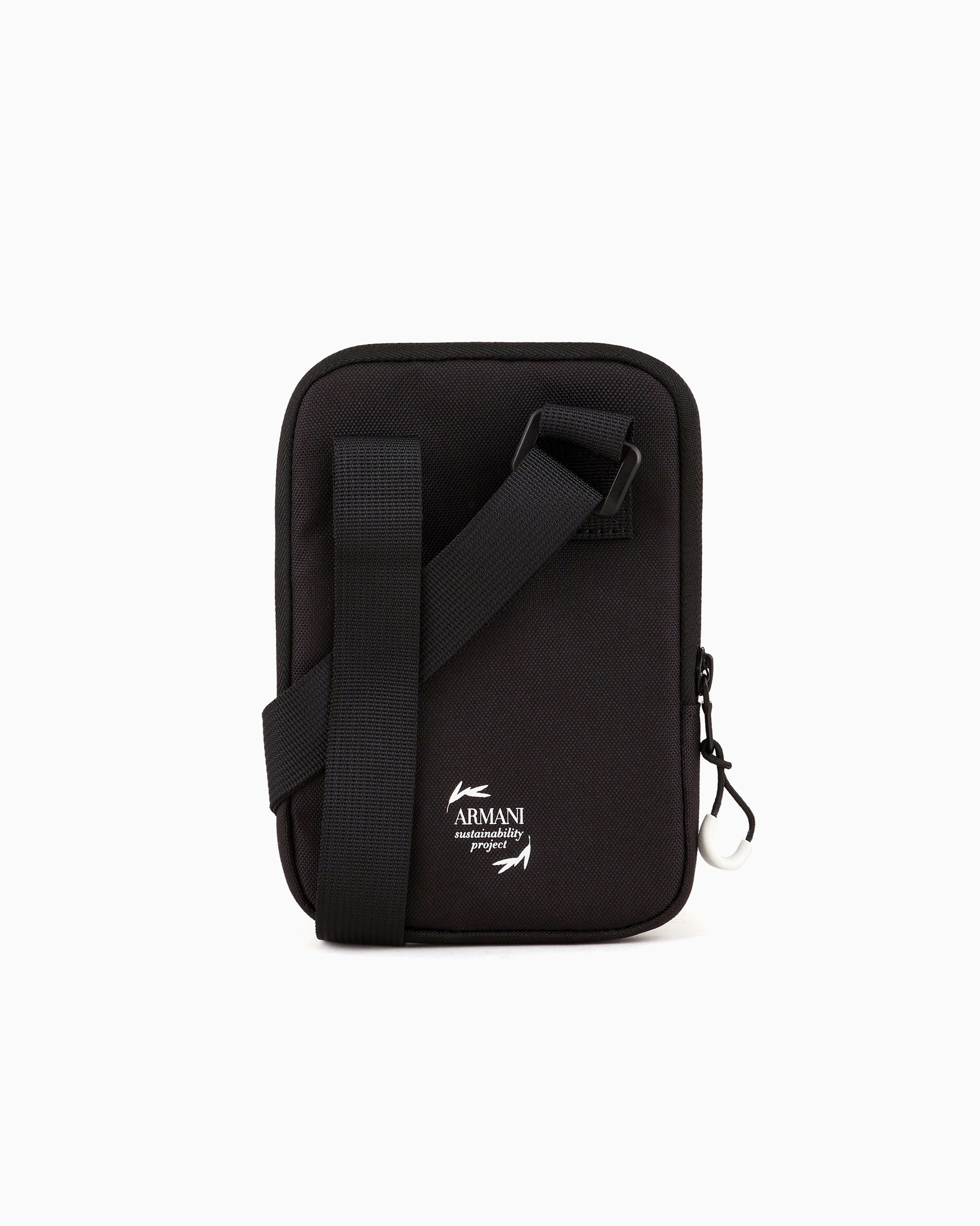 Emporio Armani Recycled Fabric Train Core Mini Shoulder Bag In Black Logo