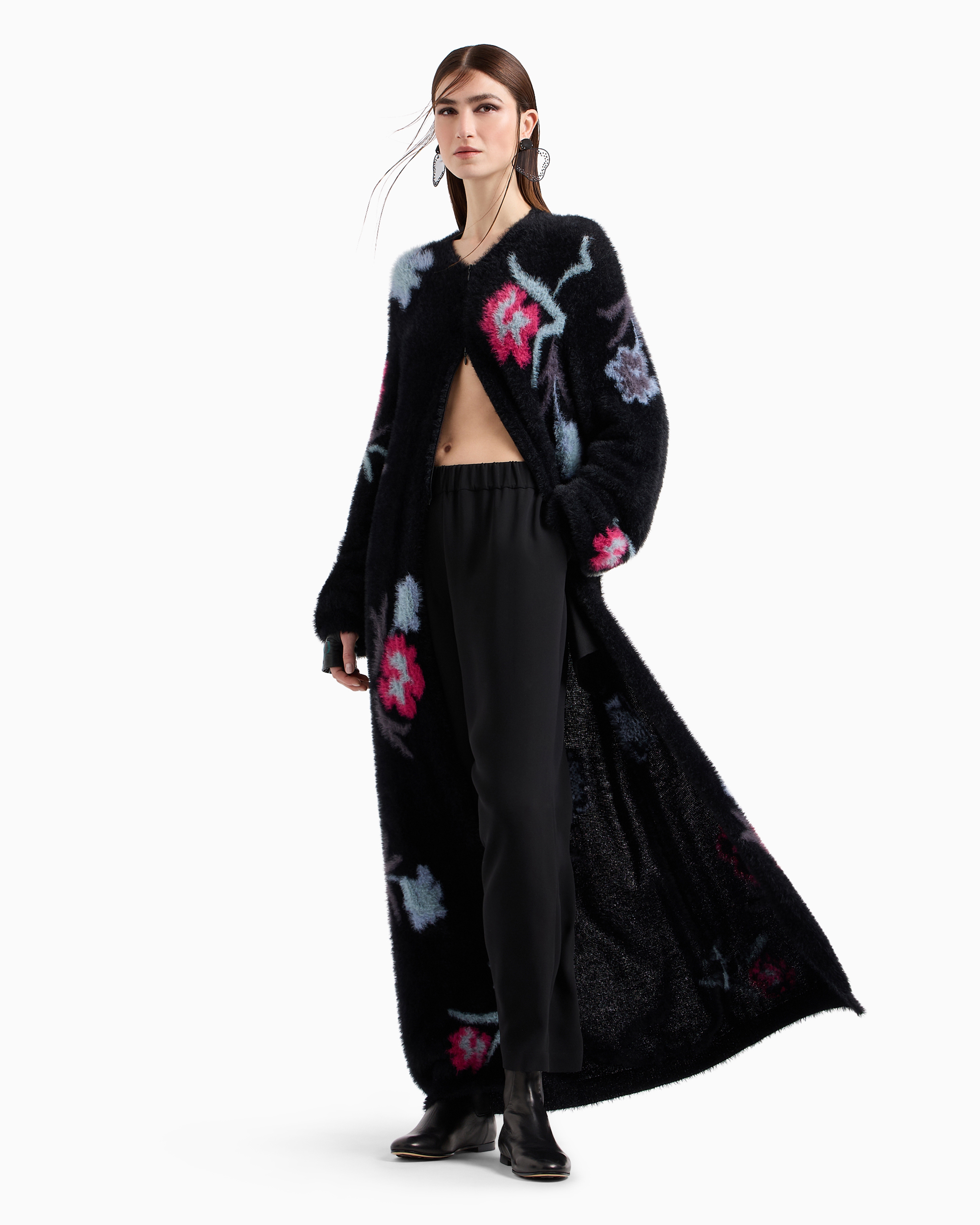 Giorgio Armani Elasticated-waistband Straight-leg Silk Trousers In Black