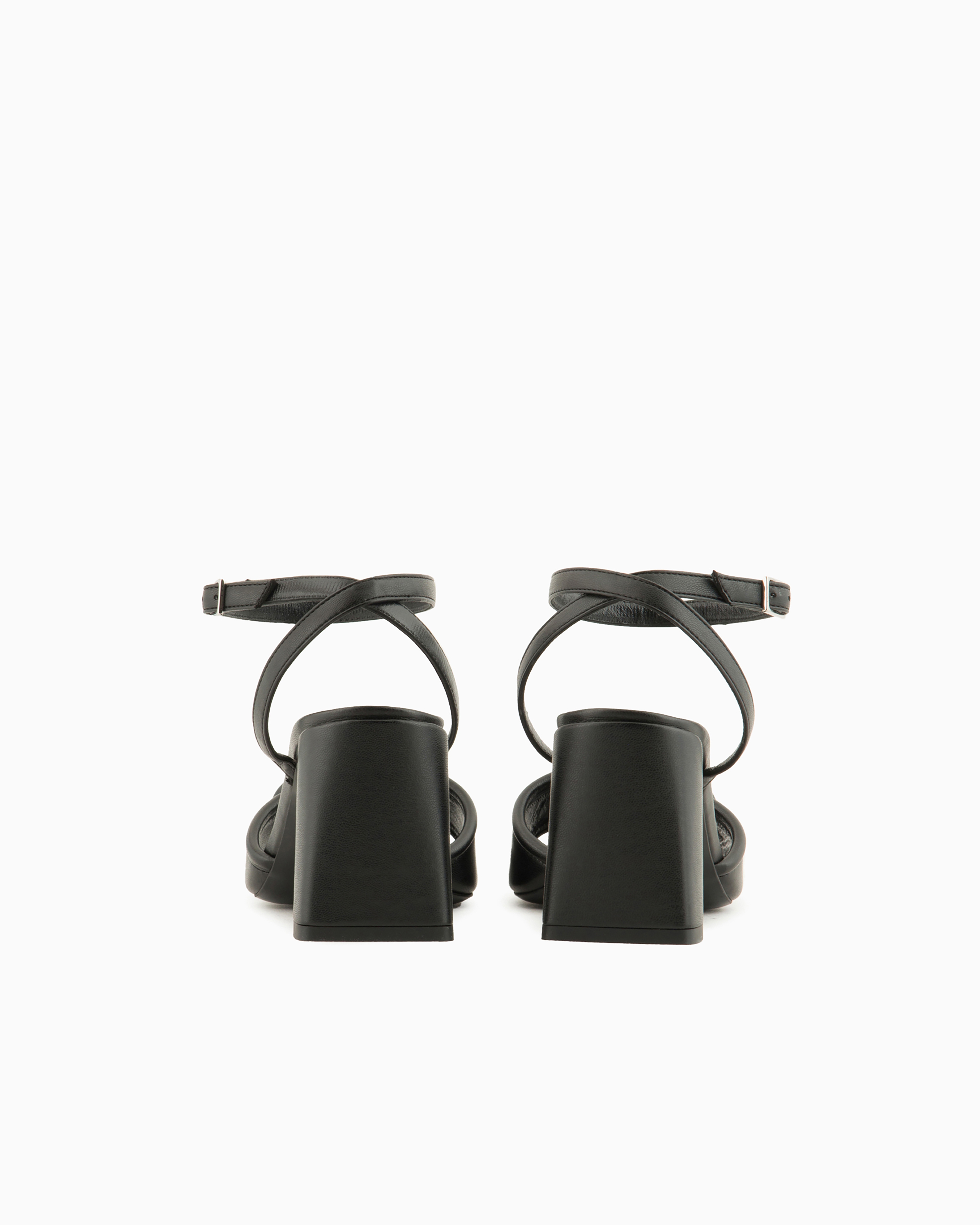 Emporio Armani Official Store Nappa-leather Heeled Sandals With Ea Logo In Black