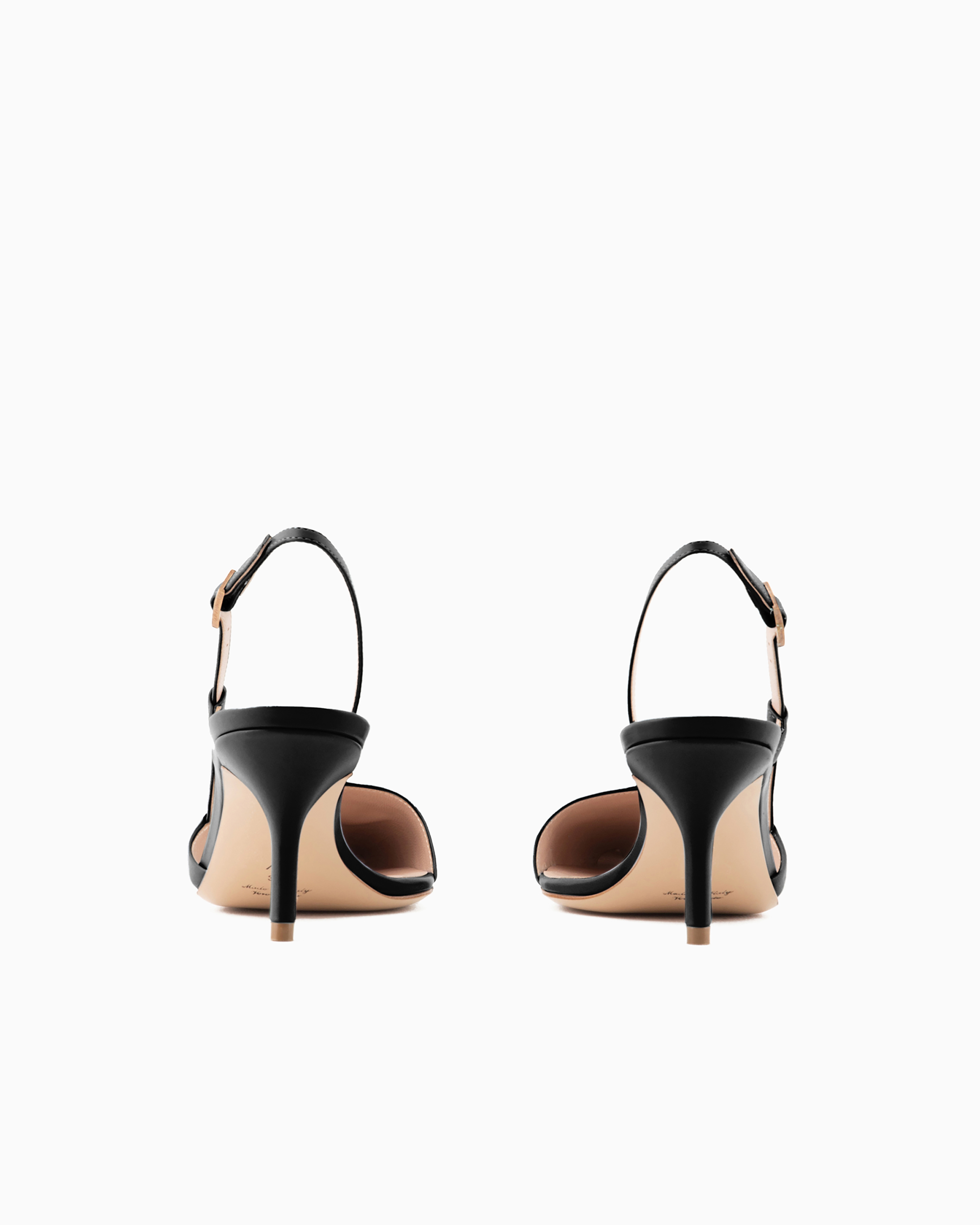 Shop Giorgio Armani Leather Slingbacks In Black