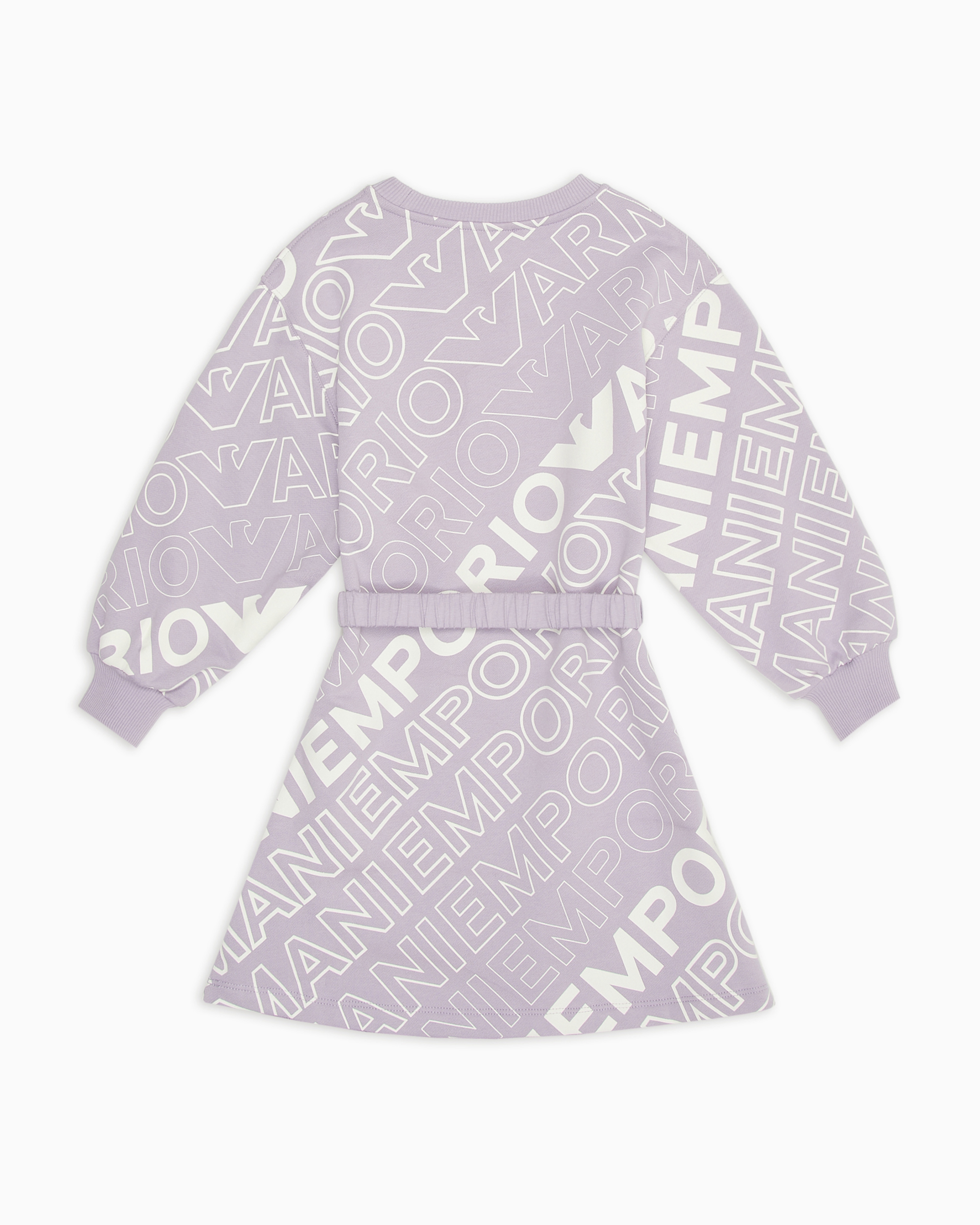 Shop Emporio Armani Ea Crew Jersey-fleece Dress With Belt And All-over Lettering In Purple