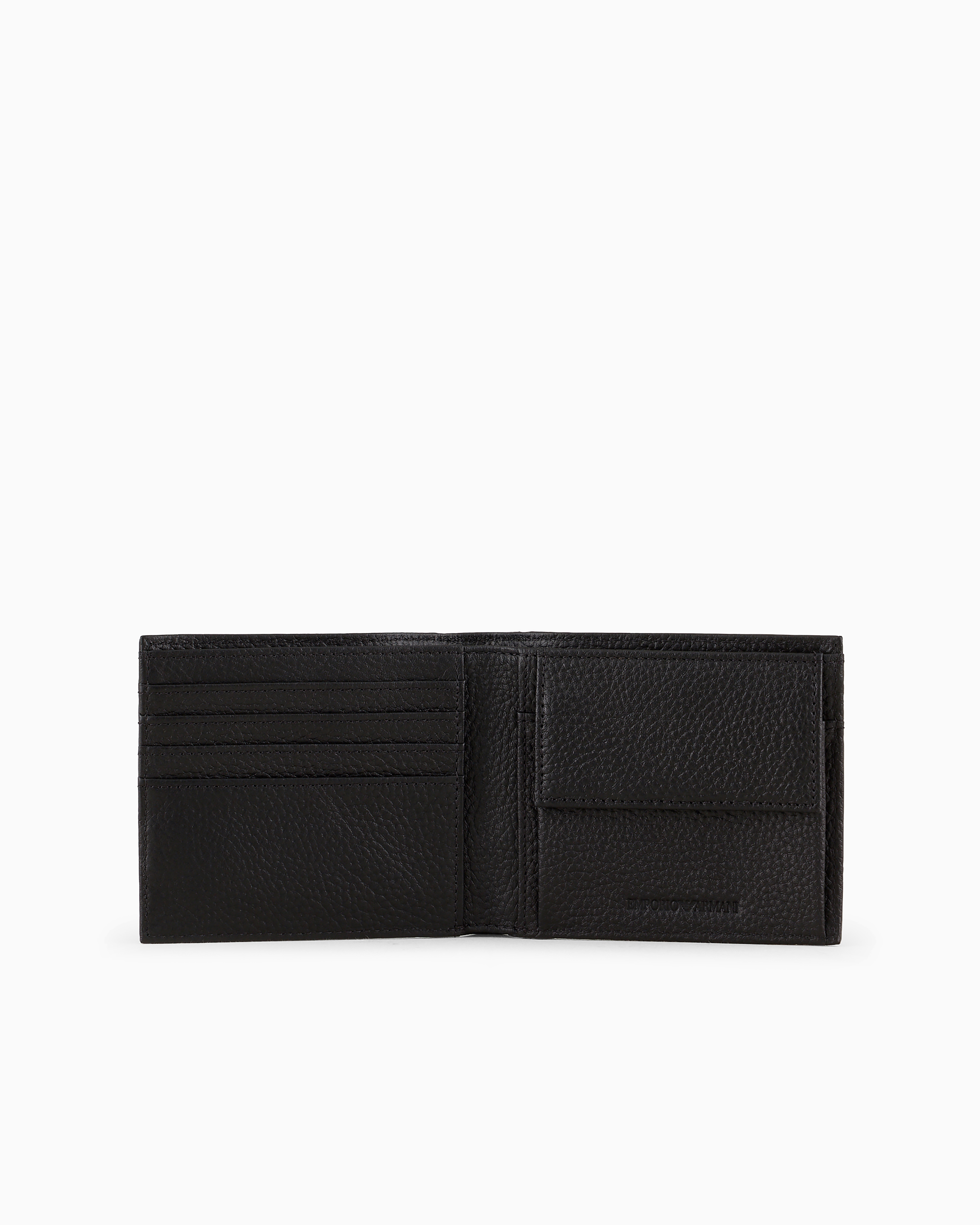 EMPORIO ARMANI LEATHER COIN-POCKET WALLET WITH ALL-OVER EMBOSSED EAGLE 