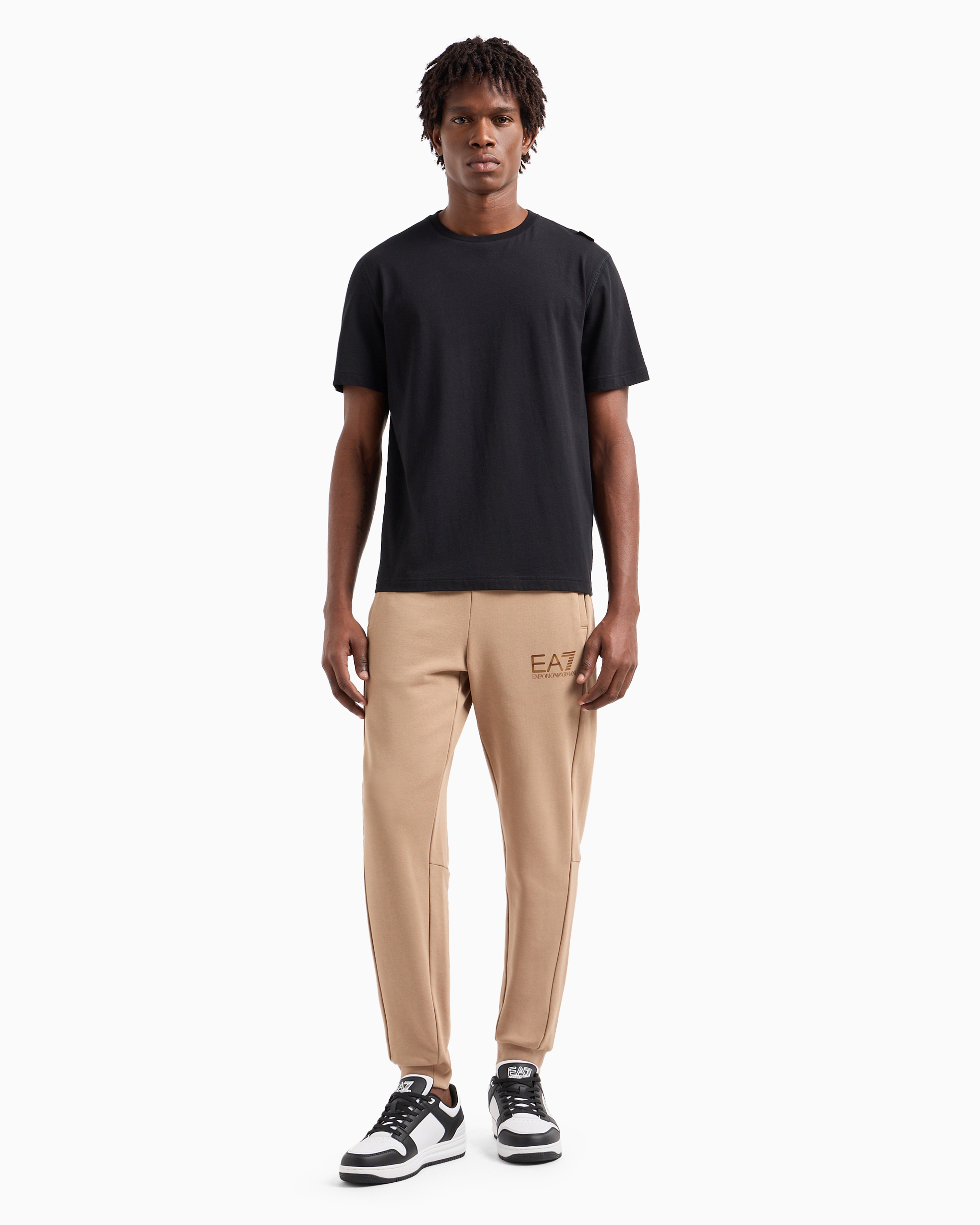 Ea7 Logo Series Cotton Crew-neck T-shirt In Black